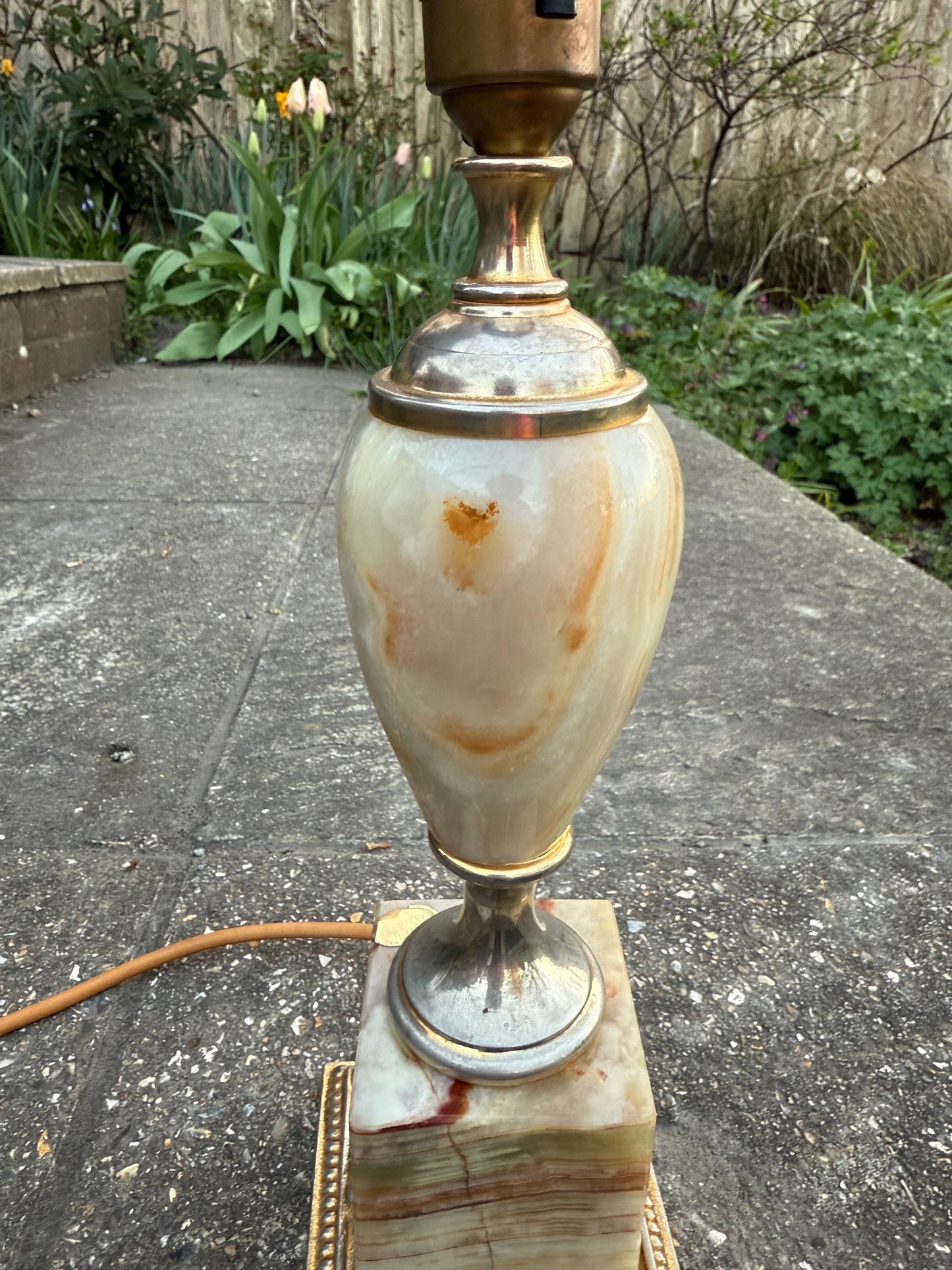 Rare Pakistan Onyx Retro Vintage Table Lamp - two tone metal finish, Made in Italy