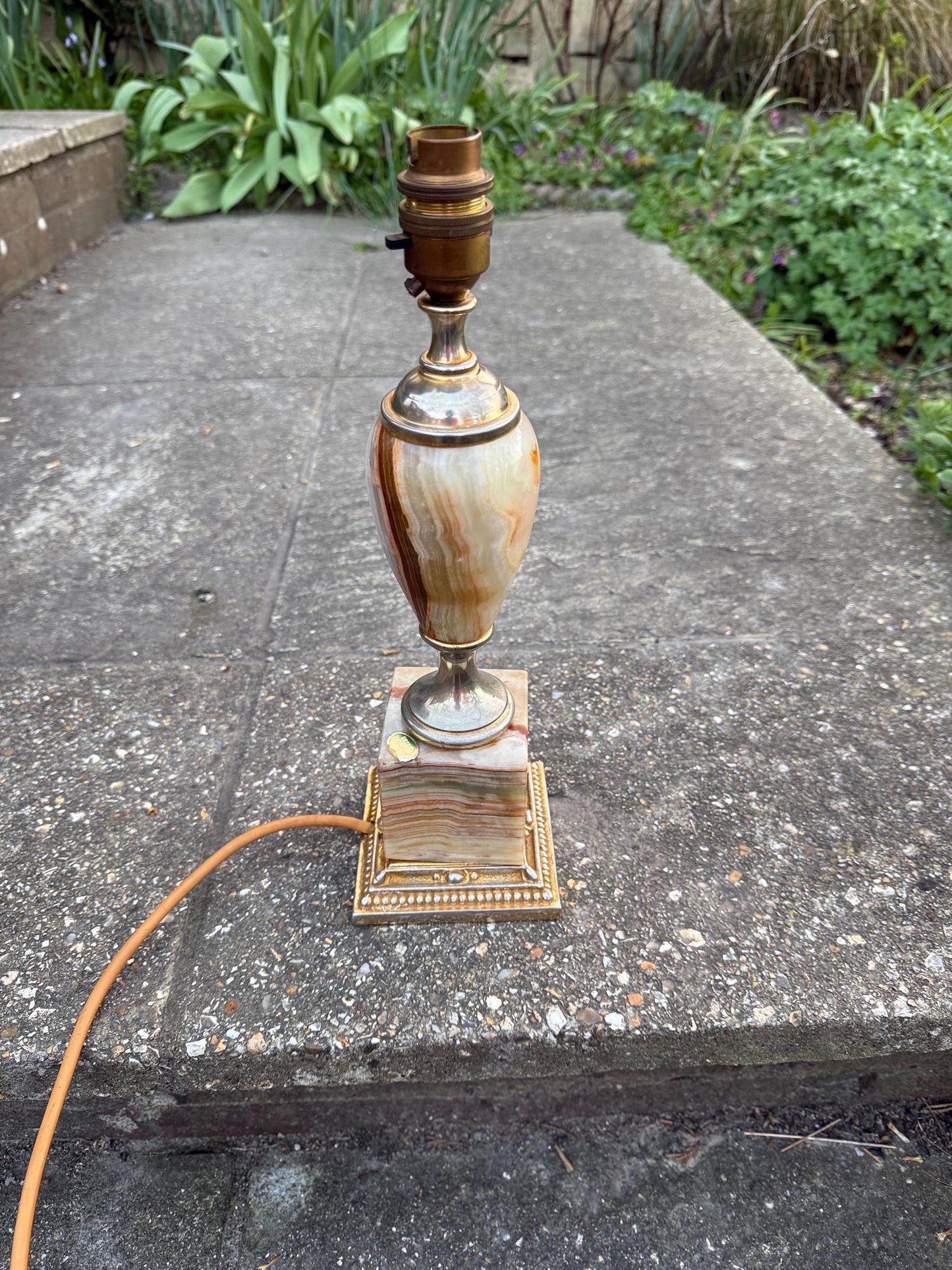 Rare Pakistan Onyx Retro Vintage Table Lamp - two tone metal finish, Made in Italy