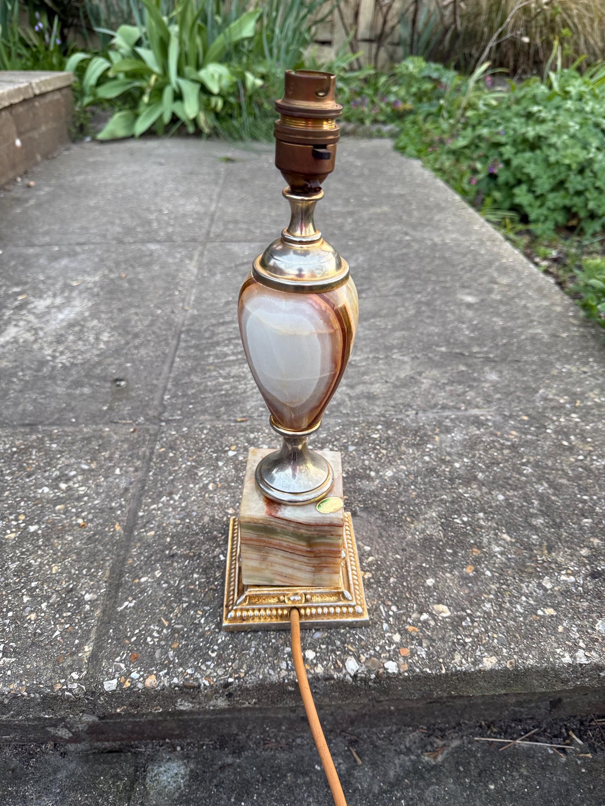Rare Pakistan Onyx Retro Vintage Table Lamp - two tone metal finish, Made in Italy