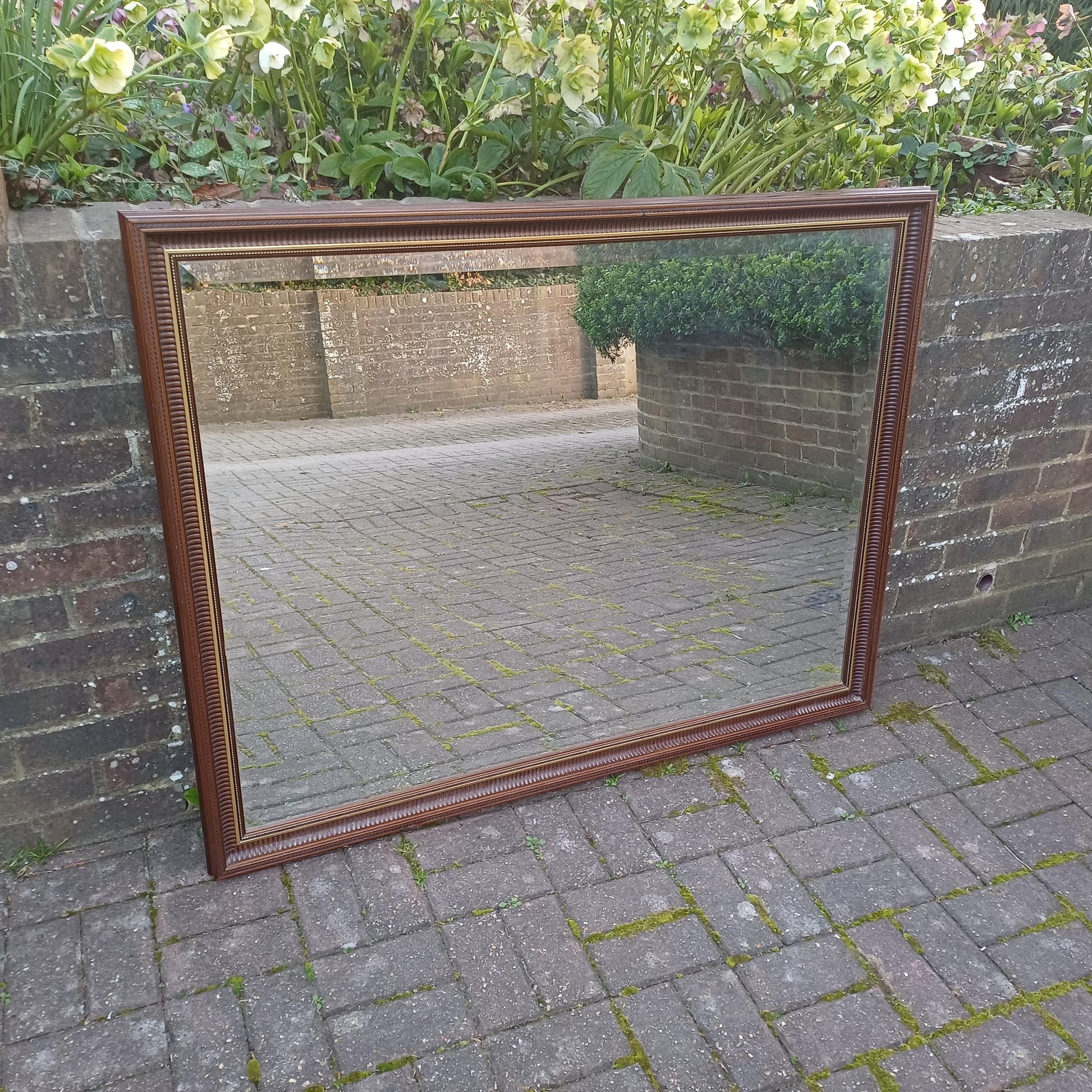 Massive Ornate Vintage Wall Mirror with Dark Wood & Gold Detailing Bevelled Glass FREE HAND Delivery
