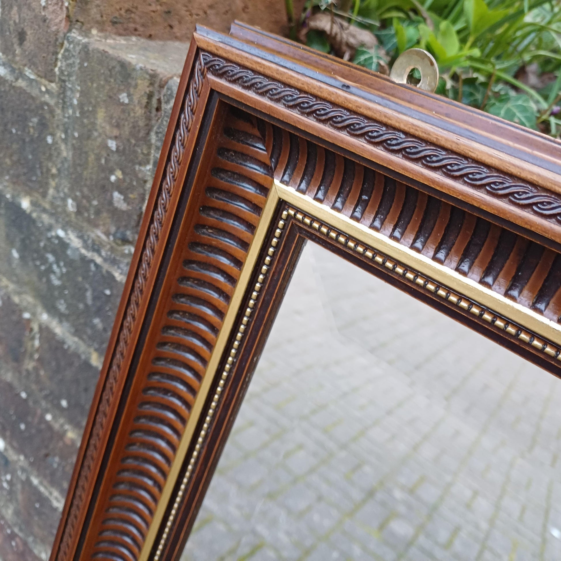 Massive Ornate Vintage Wall Mirror with Dark Wood & Gold Detailing Bevelled Glass FREE HAND Delivery