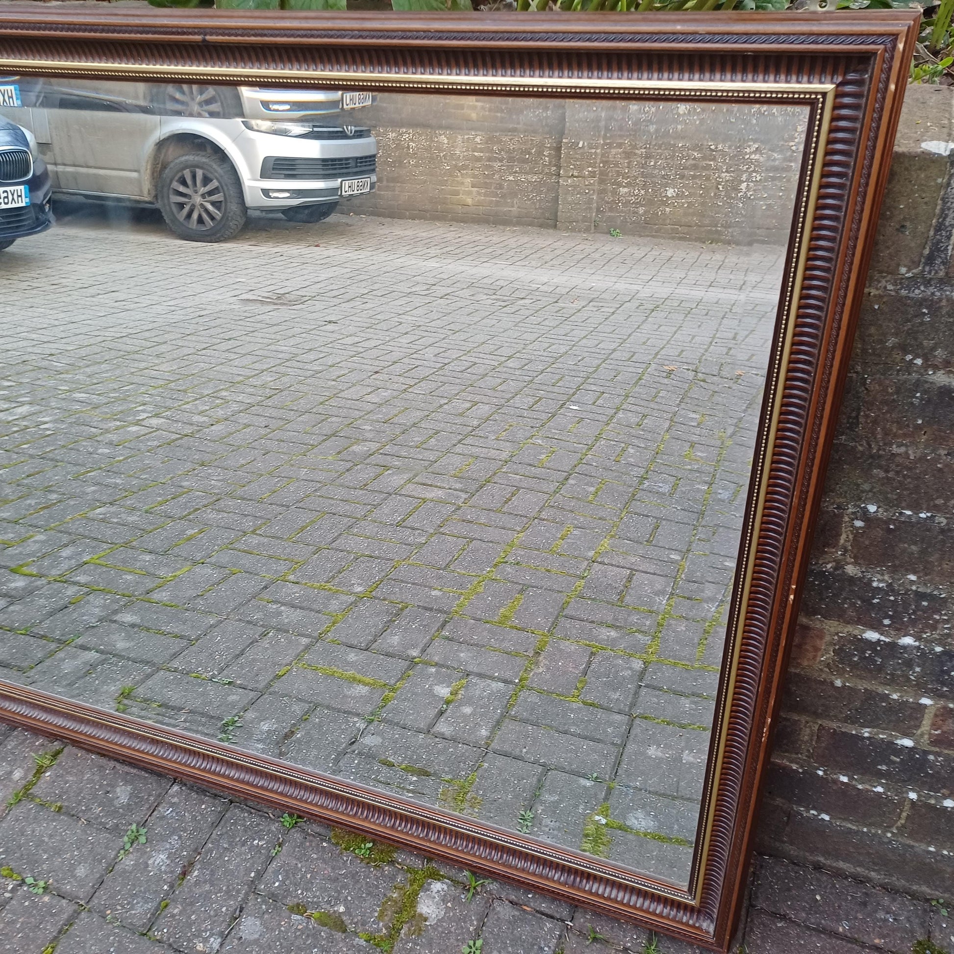 Massive Ornate Vintage Wall Mirror with Dark Wood & Gold Detailing Bevelled Glass FREE HAND Delivery