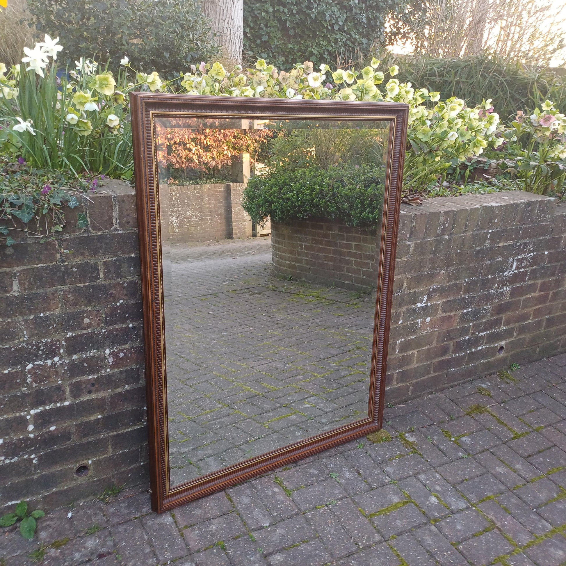 Massive Ornate Vintage Wall Mirror with Dark Wood & Gold Detailing Bevelled Glass FREE HAND Delivery