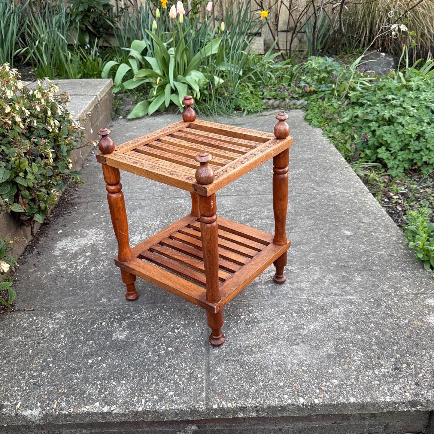vintage plant stand. carved asian table. vintage carved table. small vintage table