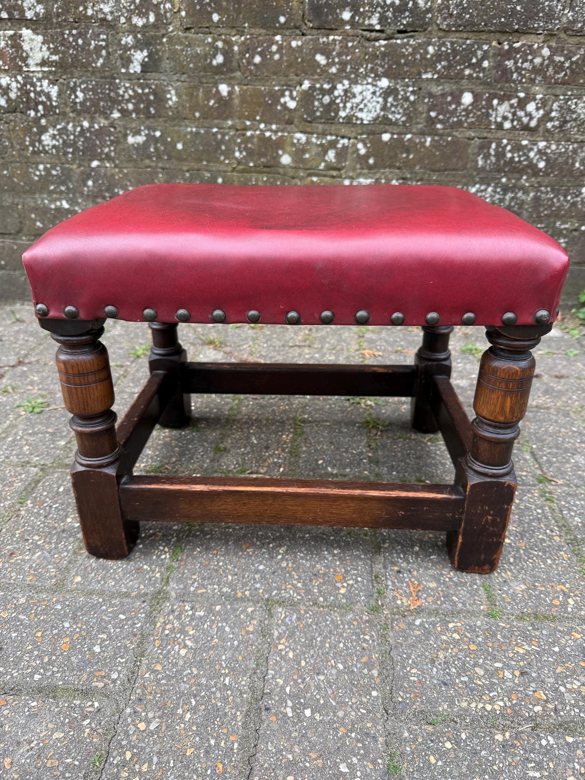 mid century solid oak stool with