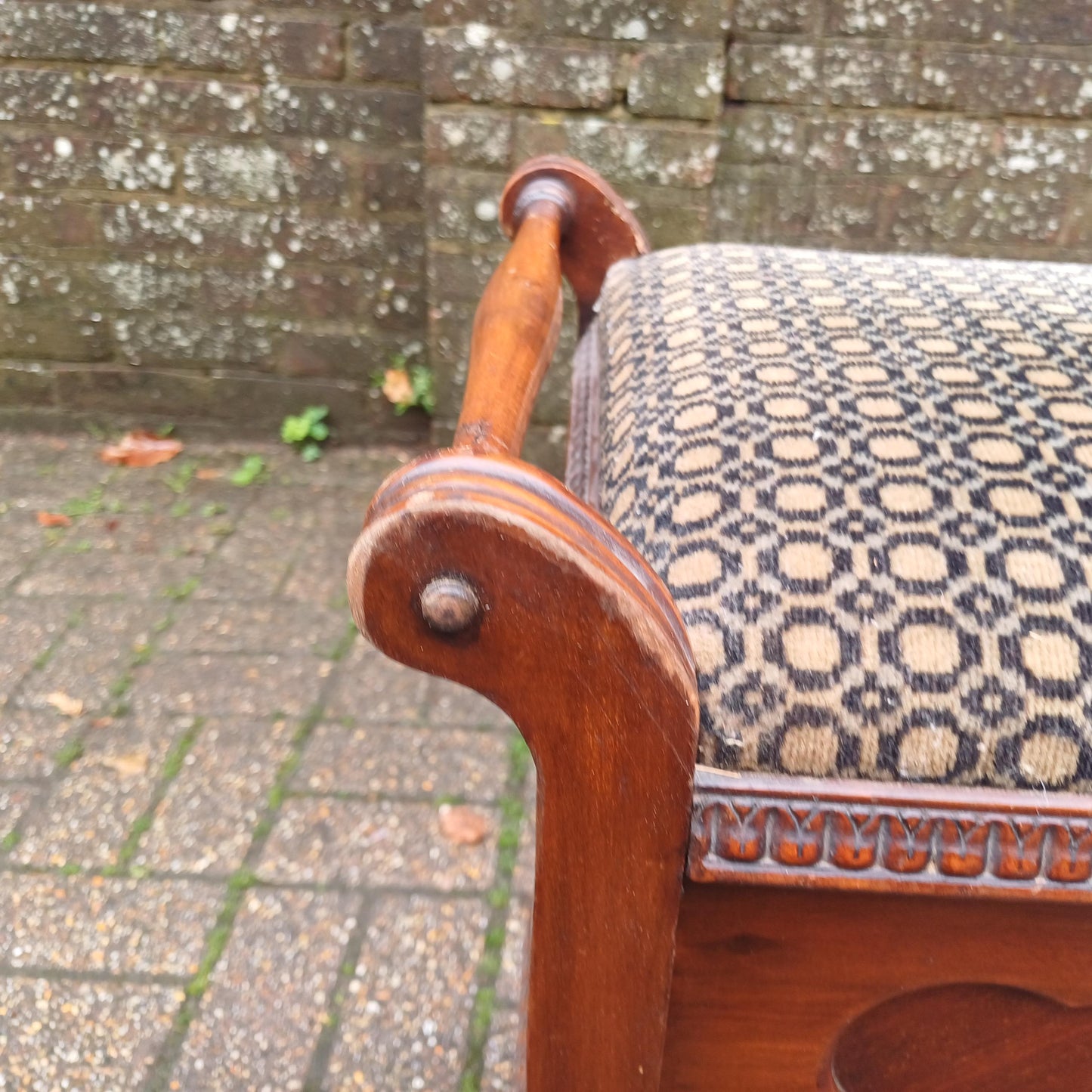 Vintage Edwardian Piano Stool Bench Mahogany Storage Seat Fabric Hallway Bedroom Multi Use Antique Charm