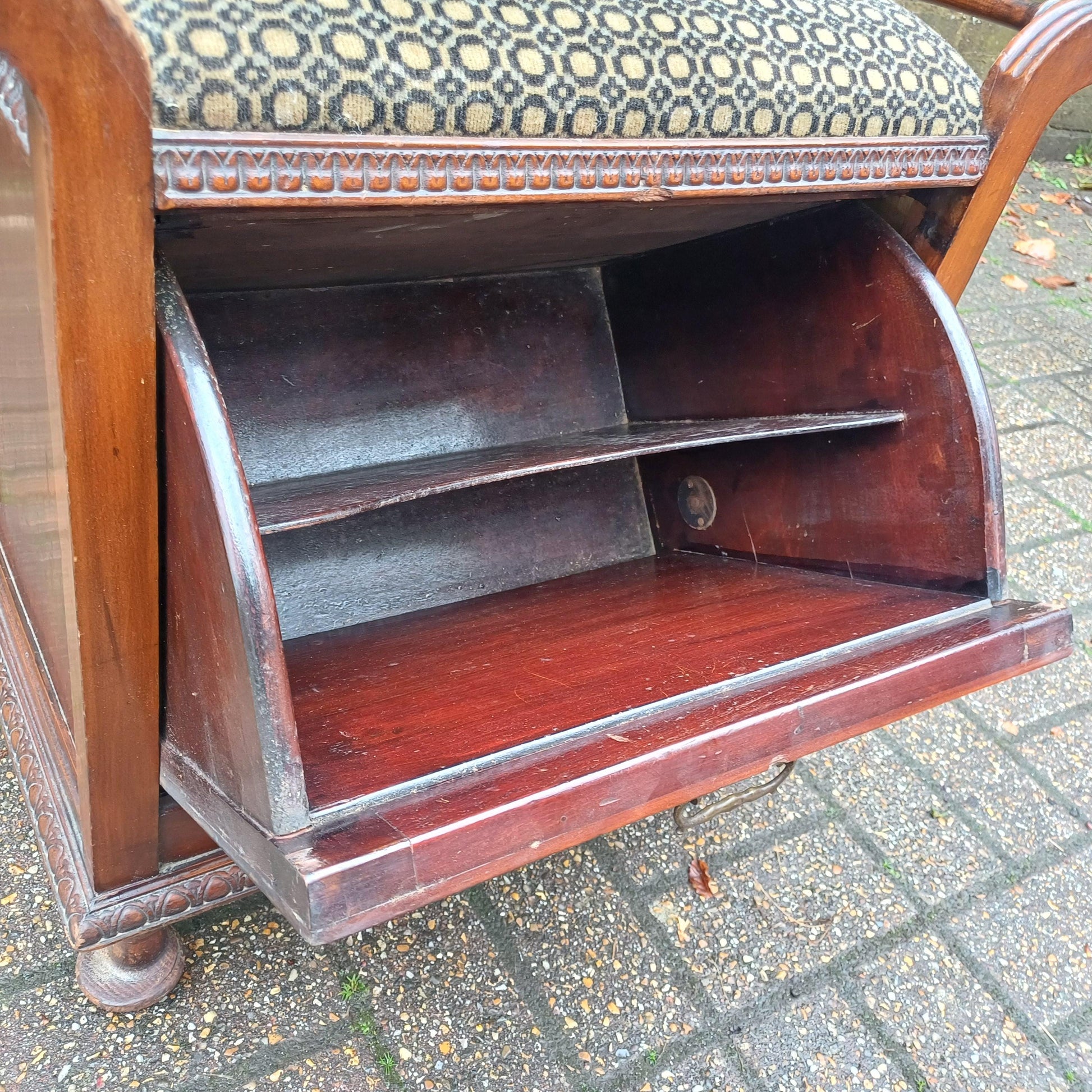 Vintage Edwardian Piano Stool Bench Mahogany Storage Seat Fabric Hallway Bedroom Multi Use Antique Charm