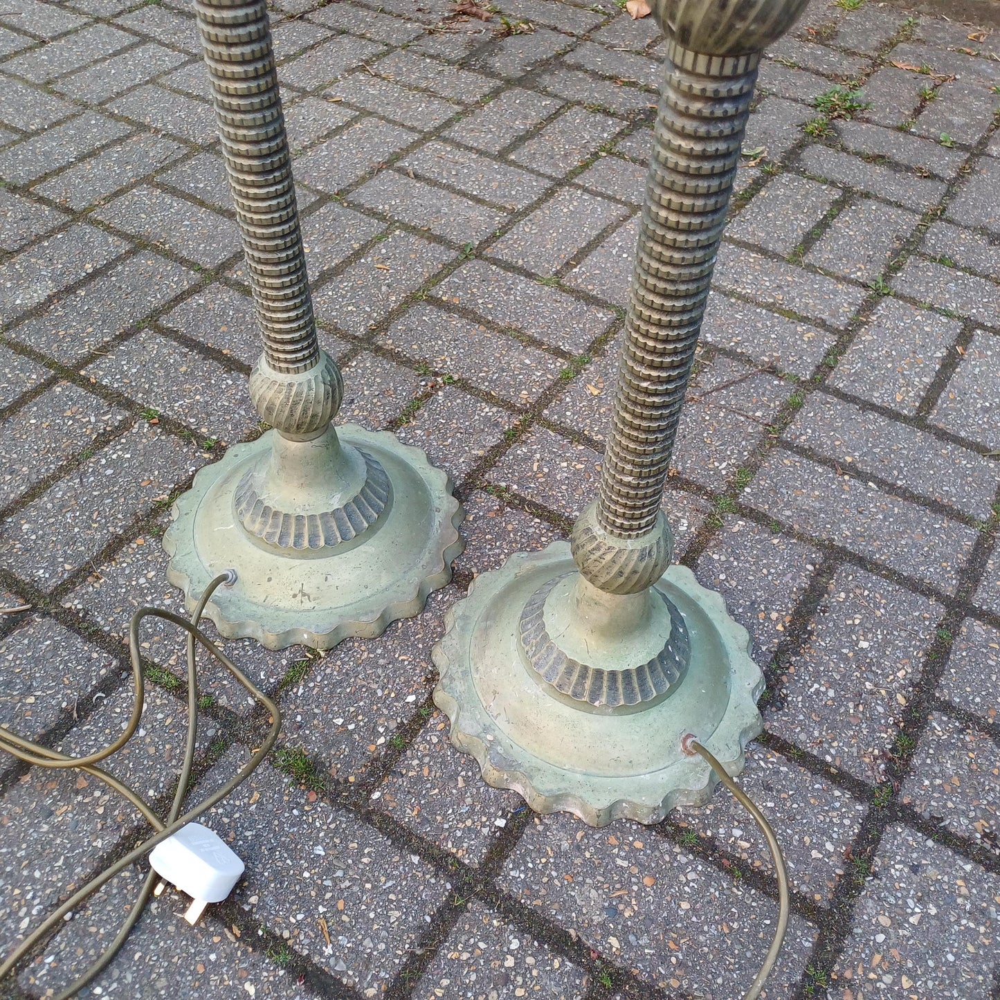 Pair of Vintage Industrial Three Quarter Height Floor Lamps Cast Metal Sculptural Reptile Effect Design PAT Tested