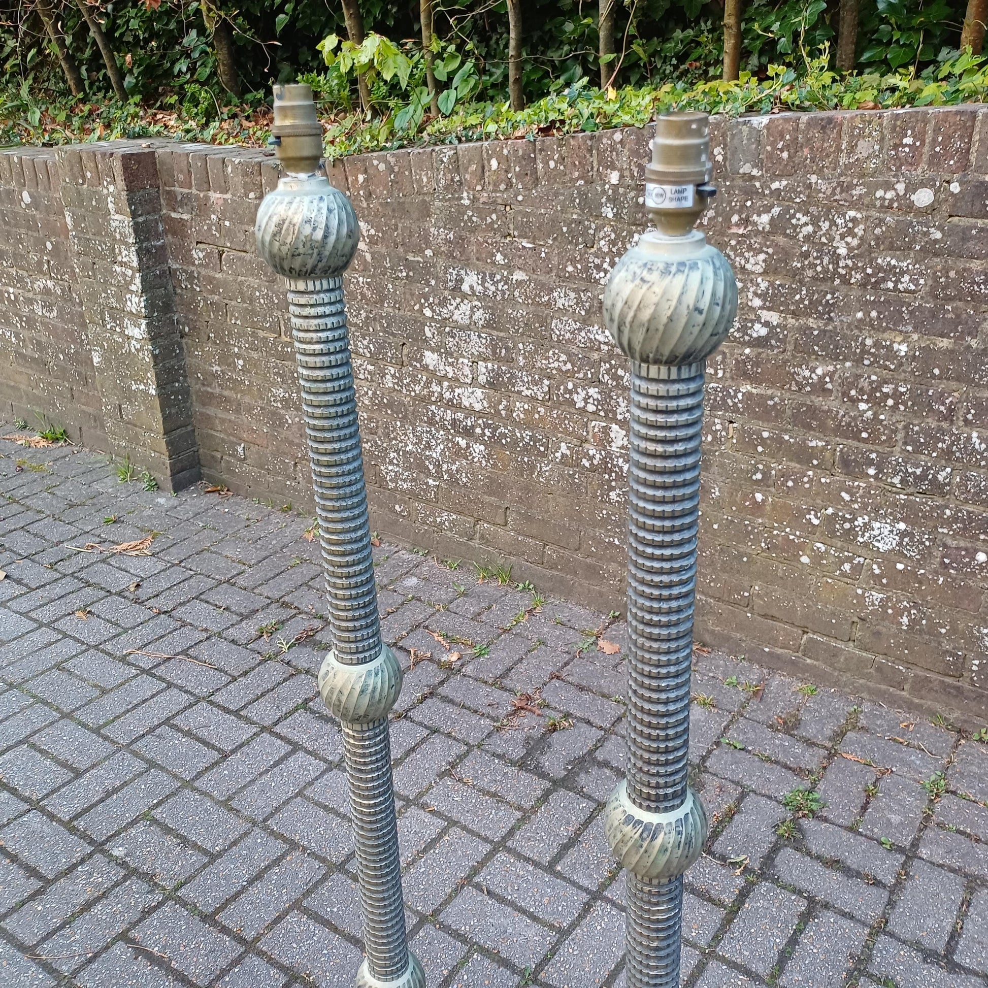 Pair of Vintage Industrial Three Quarter Height Floor Lamps Cast Metal Sculptural Reptile Effect Design PAT Tested