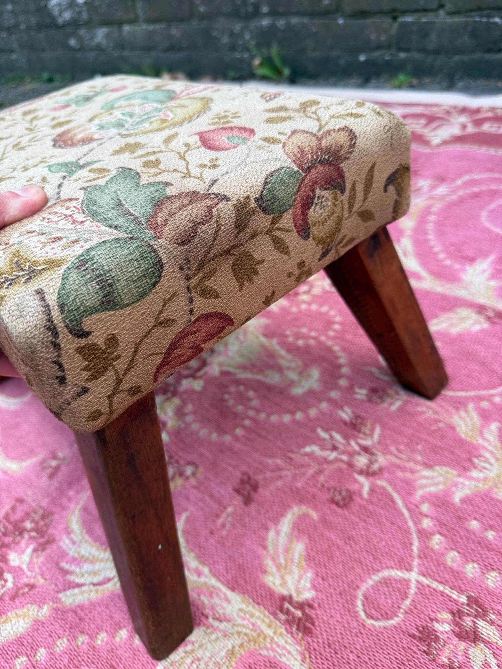 Super vintage retro upholstered stool - small foot stool, vintage footstool, child stool