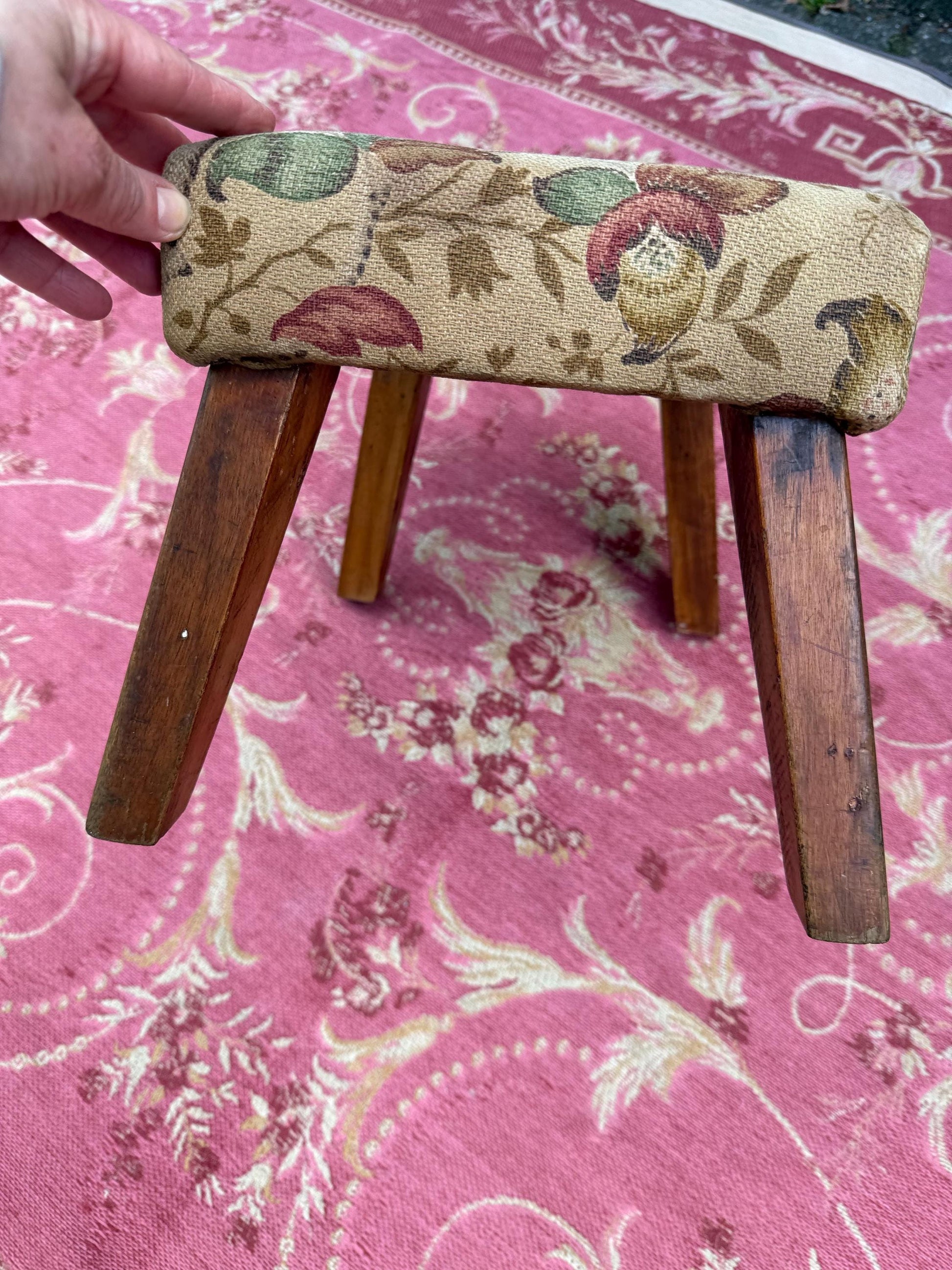 Super vintage retro upholstered stool - small foot stool, vintage footstool, child stool