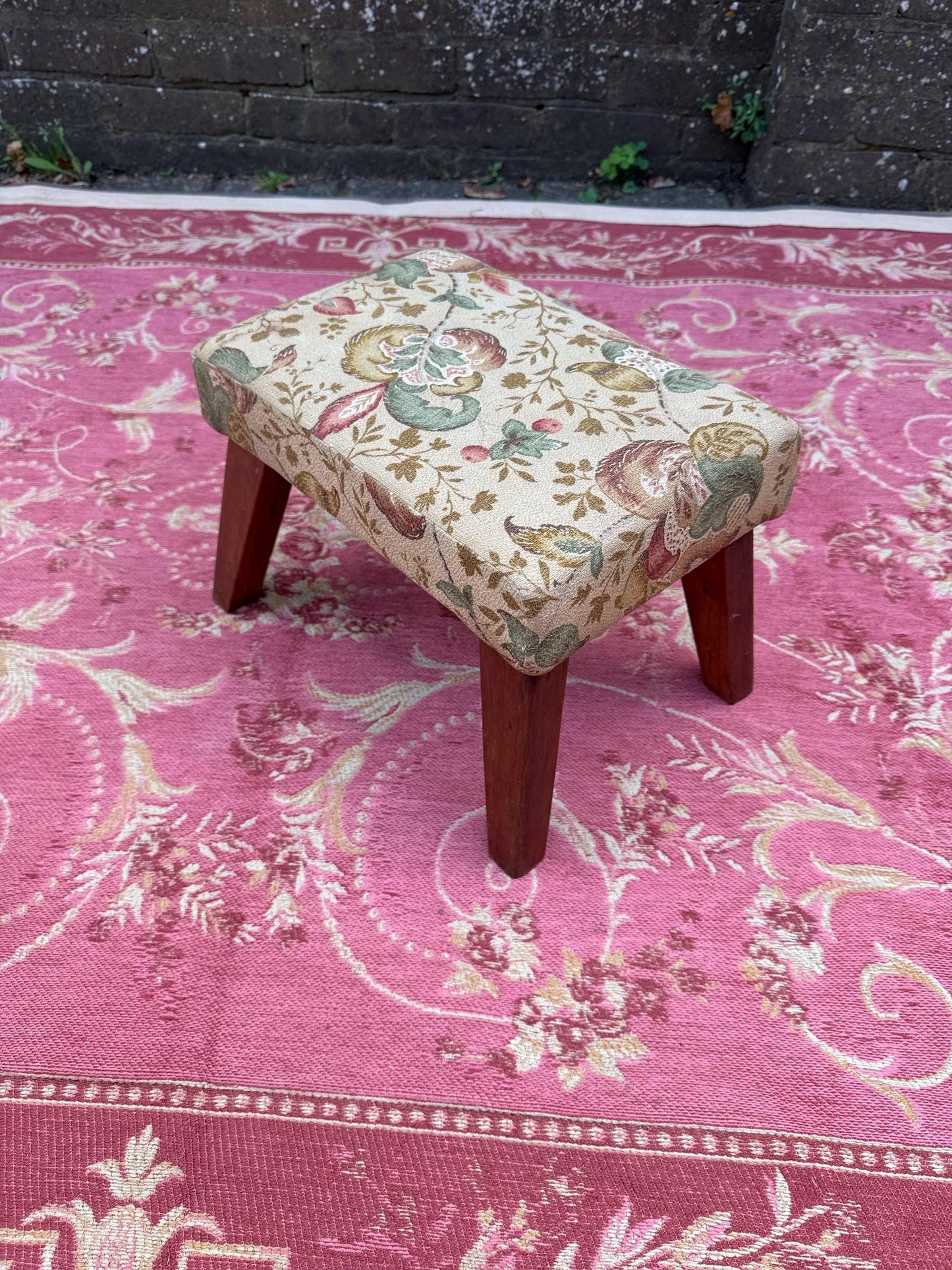 Super vintage retro upholstered stool - small foot stool, vintage footstool, child stool