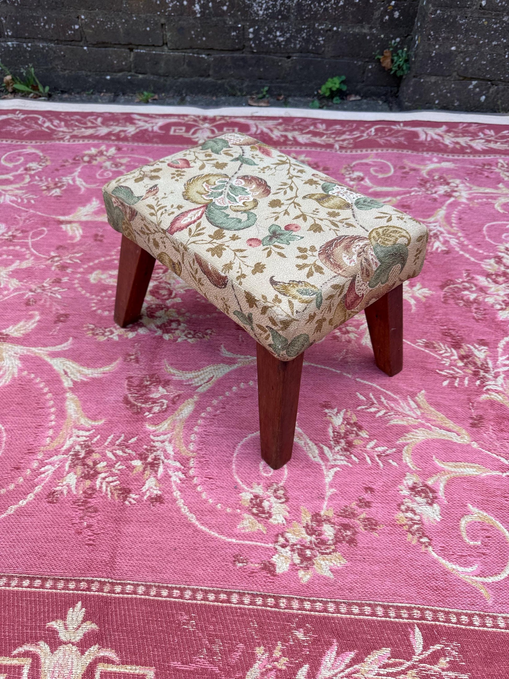 Super vintage retro upholstered stool - small foot stool, vintage footstool, child stool
