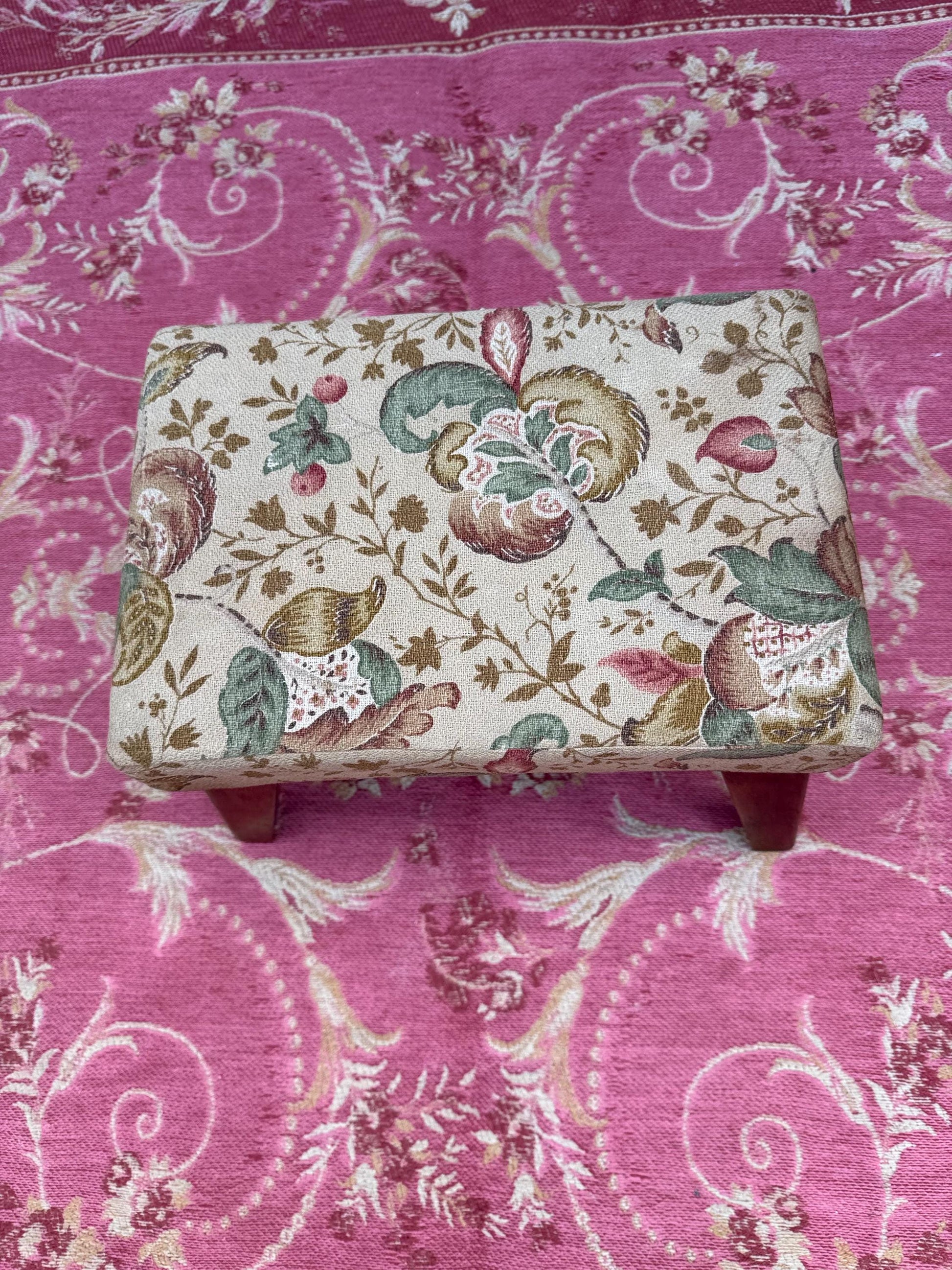 Super vintage retro upholstered stool - small foot stool, vintage footstool, child stool