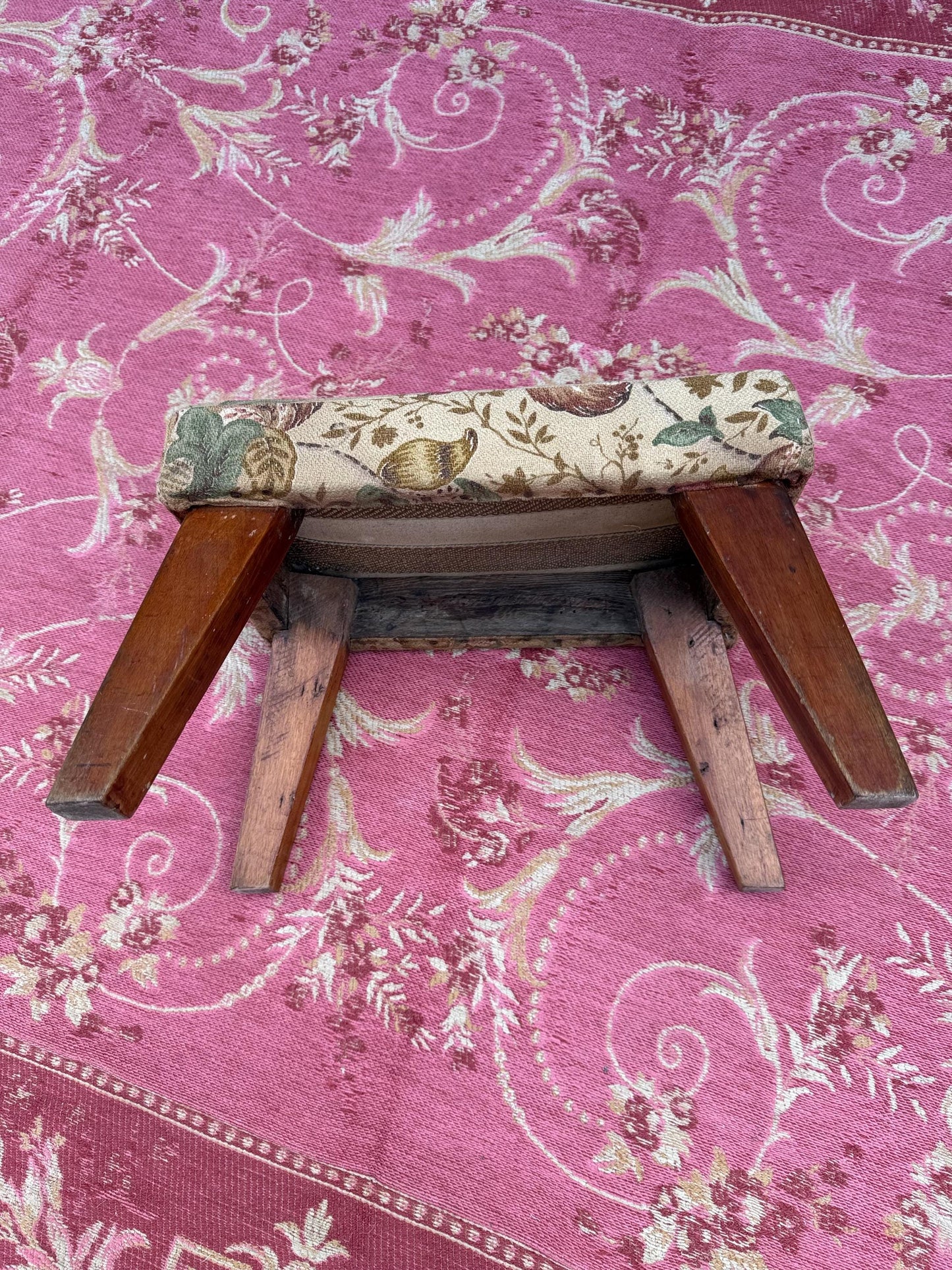 Super vintage retro upholstered stool - small foot stool, vintage footstool, child stool