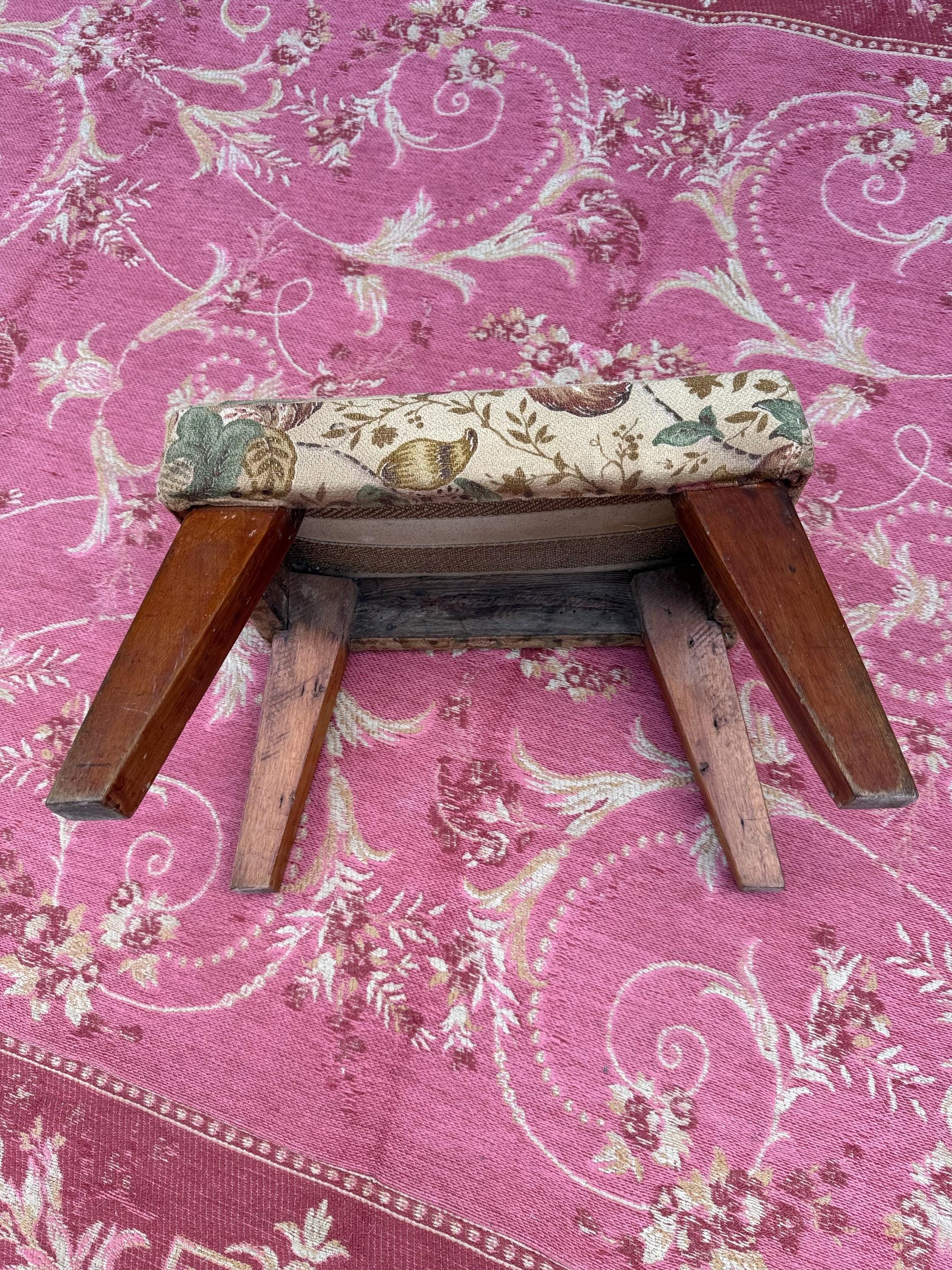 Super vintage retro upholstered stool - small foot stool, vintage footstool, child stool
