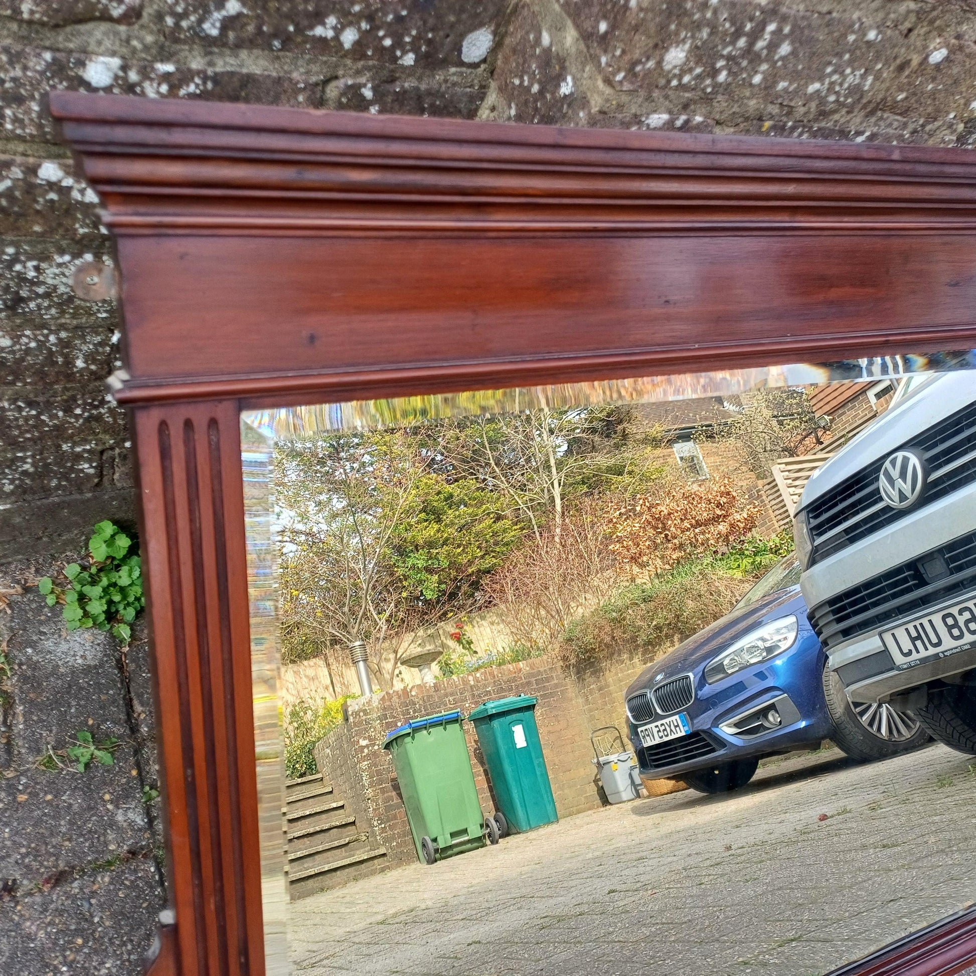 Large Antique Overmantel Mirror Victorian Late 19th Century Bevelled Glass Walnut or Mahogany Fluted Columns Acanthus Carving FREE DELIVERY