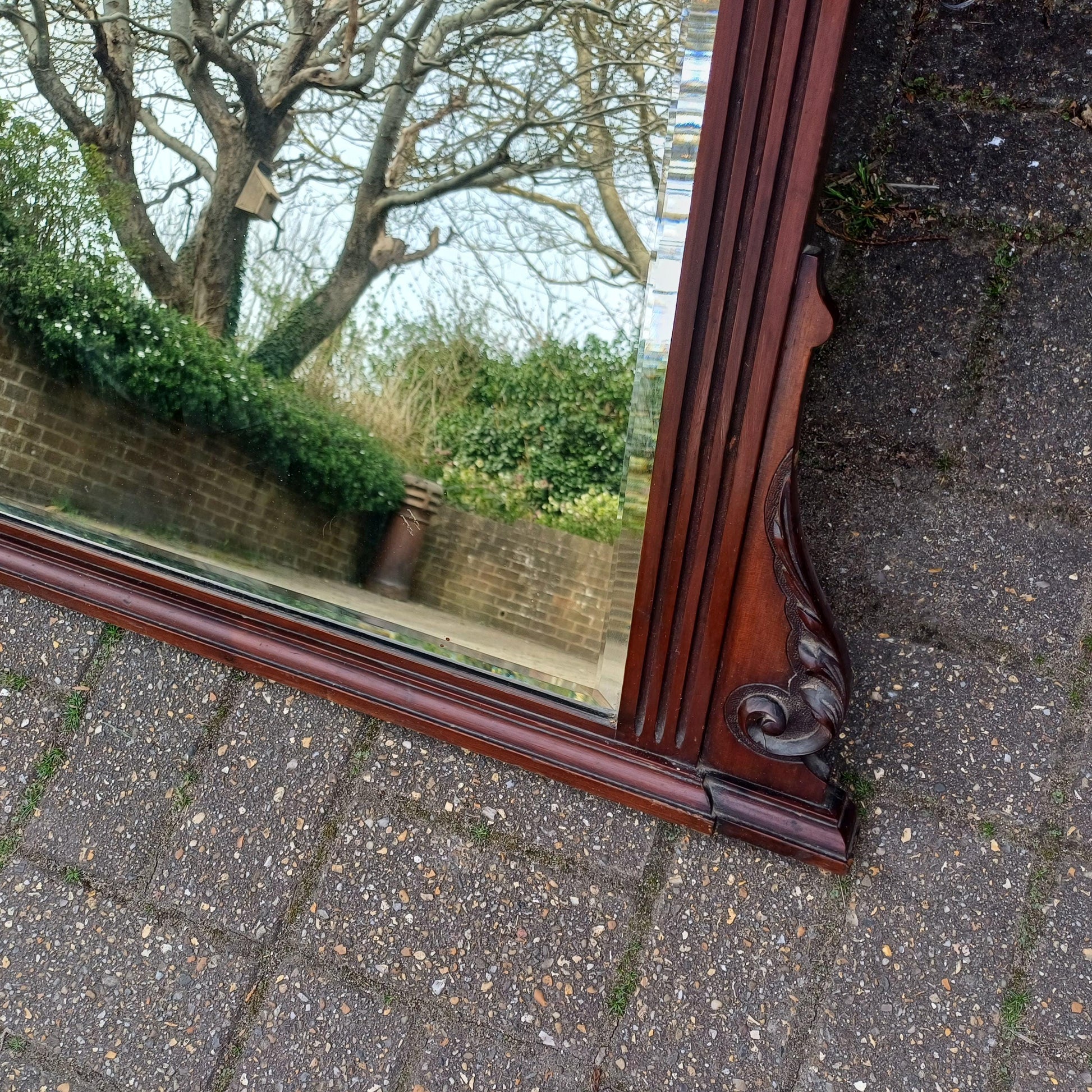 Large Antique Overmantel Mirror Victorian Late 19th Century Bevelled Glass Walnut or Mahogany Fluted Columns Acanthus Carving FREE DELIVERY