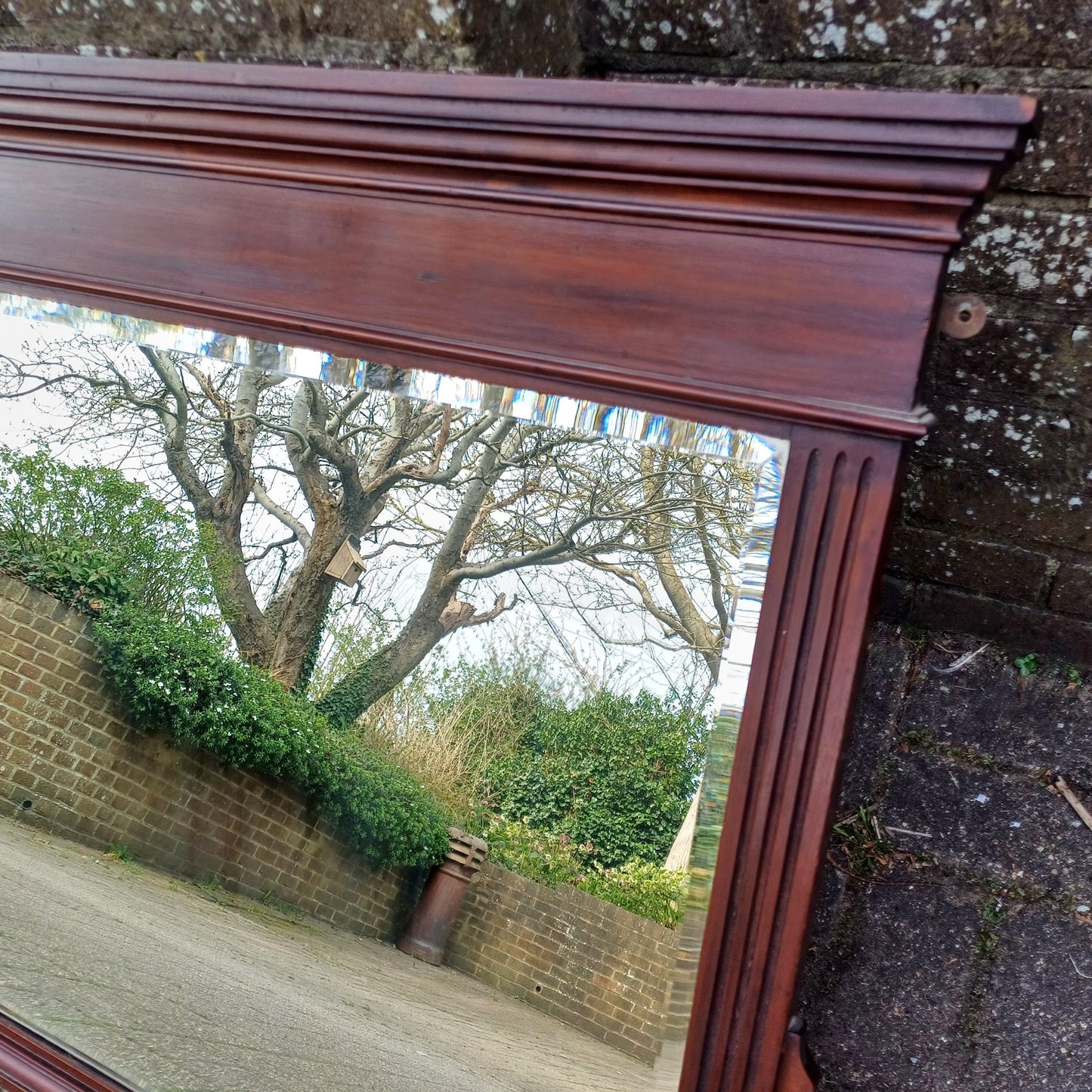 Large Antique Overmantel Mirror Victorian Late 19th Century Bevelled Glass Walnut or Mahogany Fluted Columns Acanthus Carving FREE DELIVERY