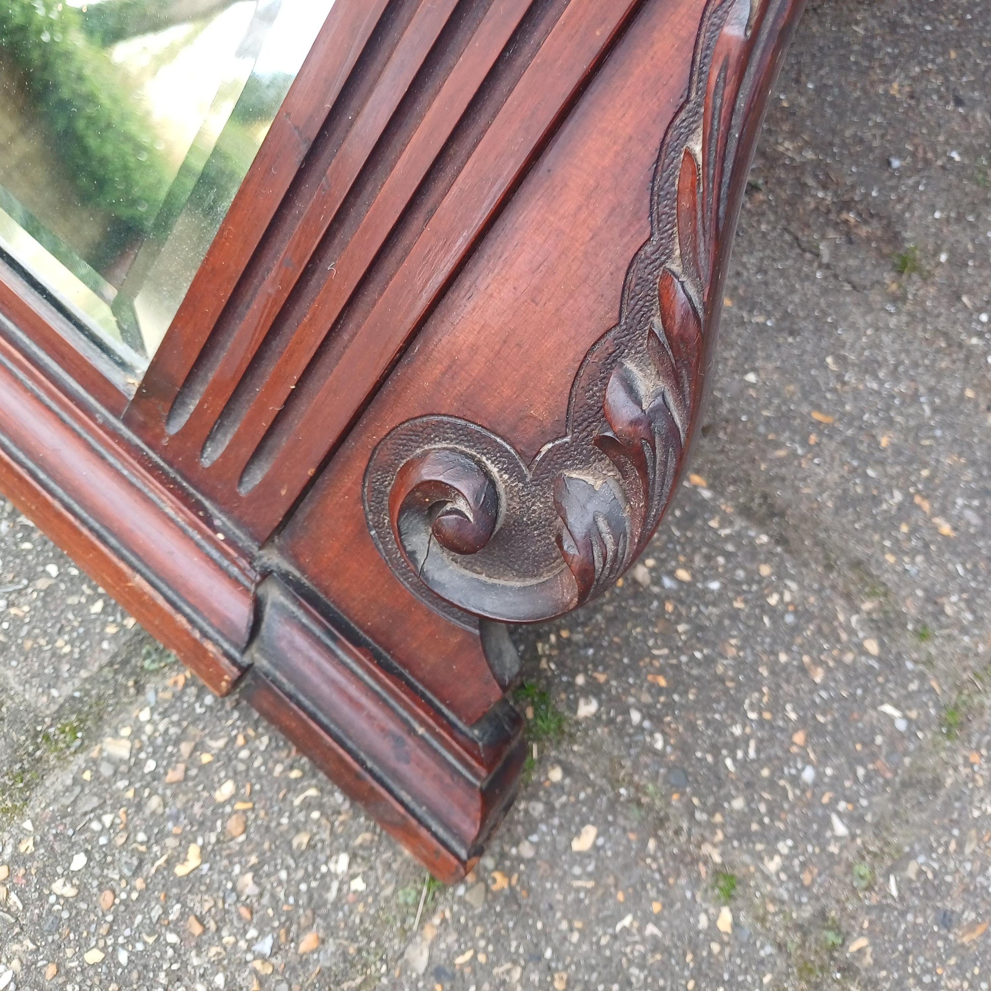 Large Antique Overmantel Mirror Victorian Late 19th Century Bevelled Glass Walnut or Mahogany Fluted Columns Acanthus Carving FREE DELIVERY