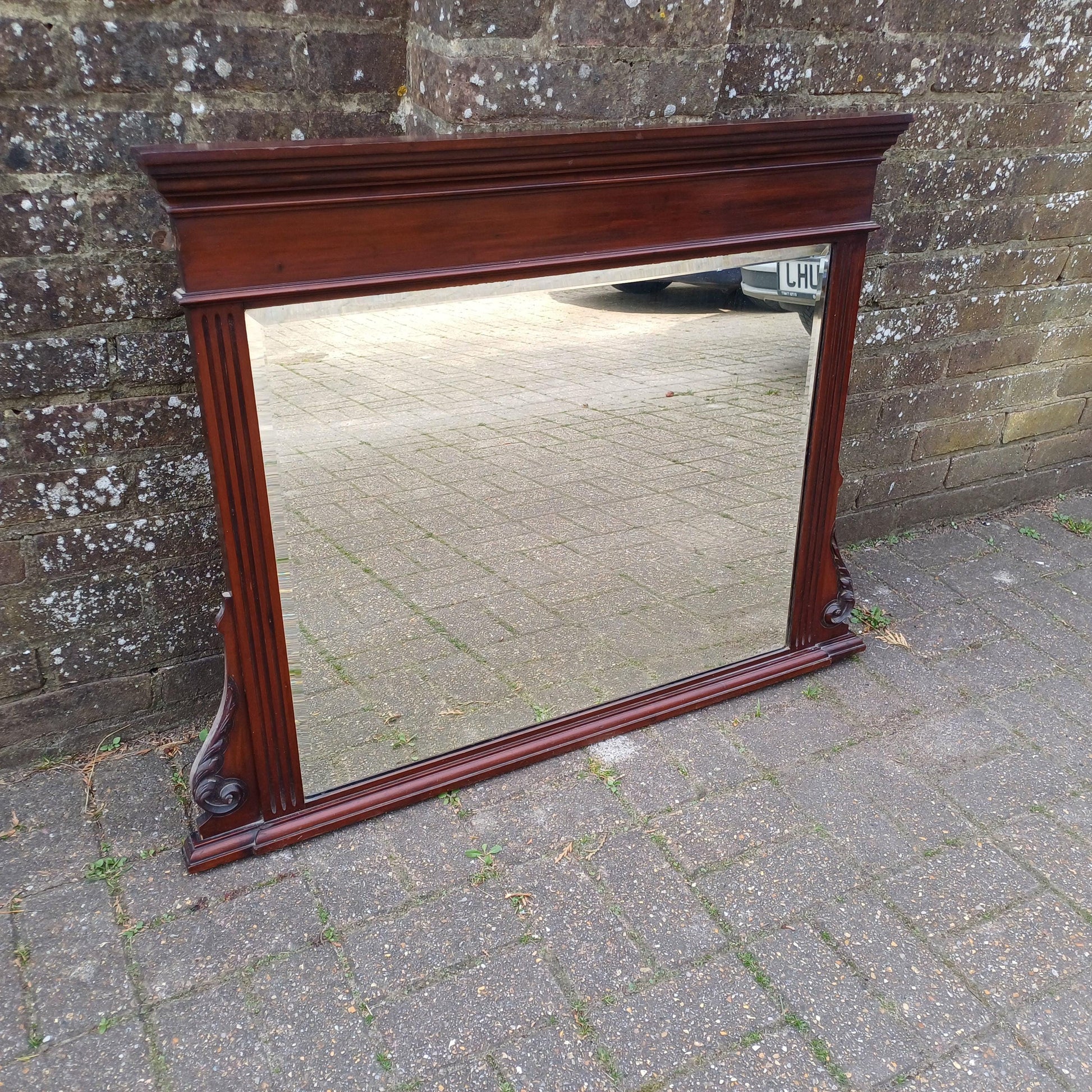 Large Antique Overmantel Mirror Victorian Late 19th Century Bevelled Glass Walnut or Mahogany Fluted Columns Acanthus Carving FREE DELIVERY