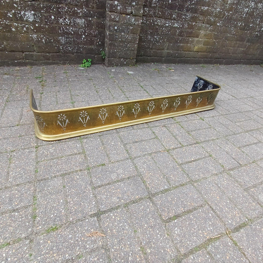 Antique Brass Fireplace Fender Victorian Gothic Art Nouveau Pierced Cross Star Motif Rolled Edge Patina Decorative Hearth Guard