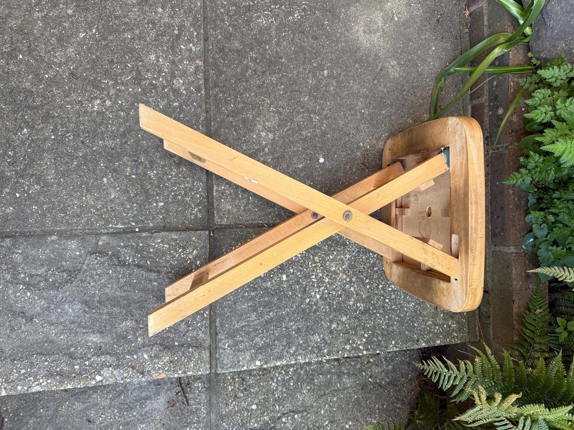 Retro folding upholstered stool - kitchen stool, vintage stool, folding stool