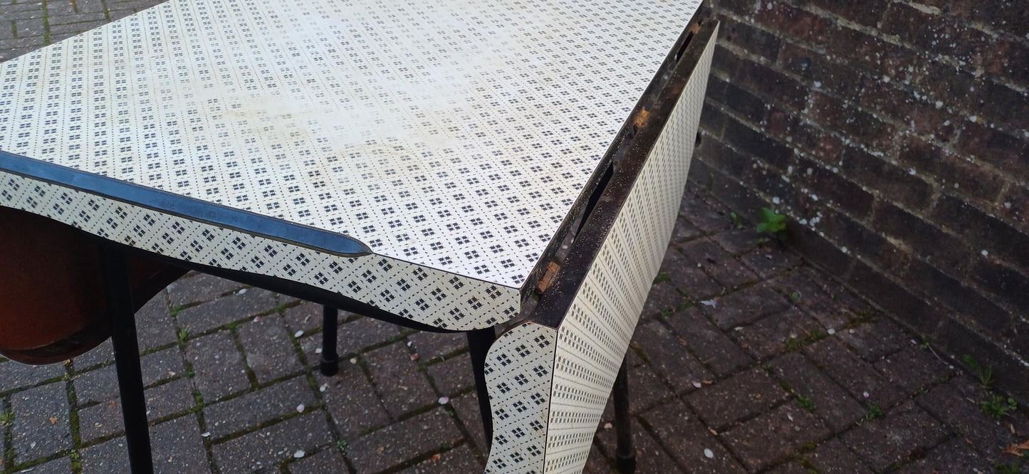 Classic American Vintage Retro Funky Drop Leaf Geometric Formica and Metal Kitchen Dining Table Quintessential 50s Décor FREE HAND Delivery