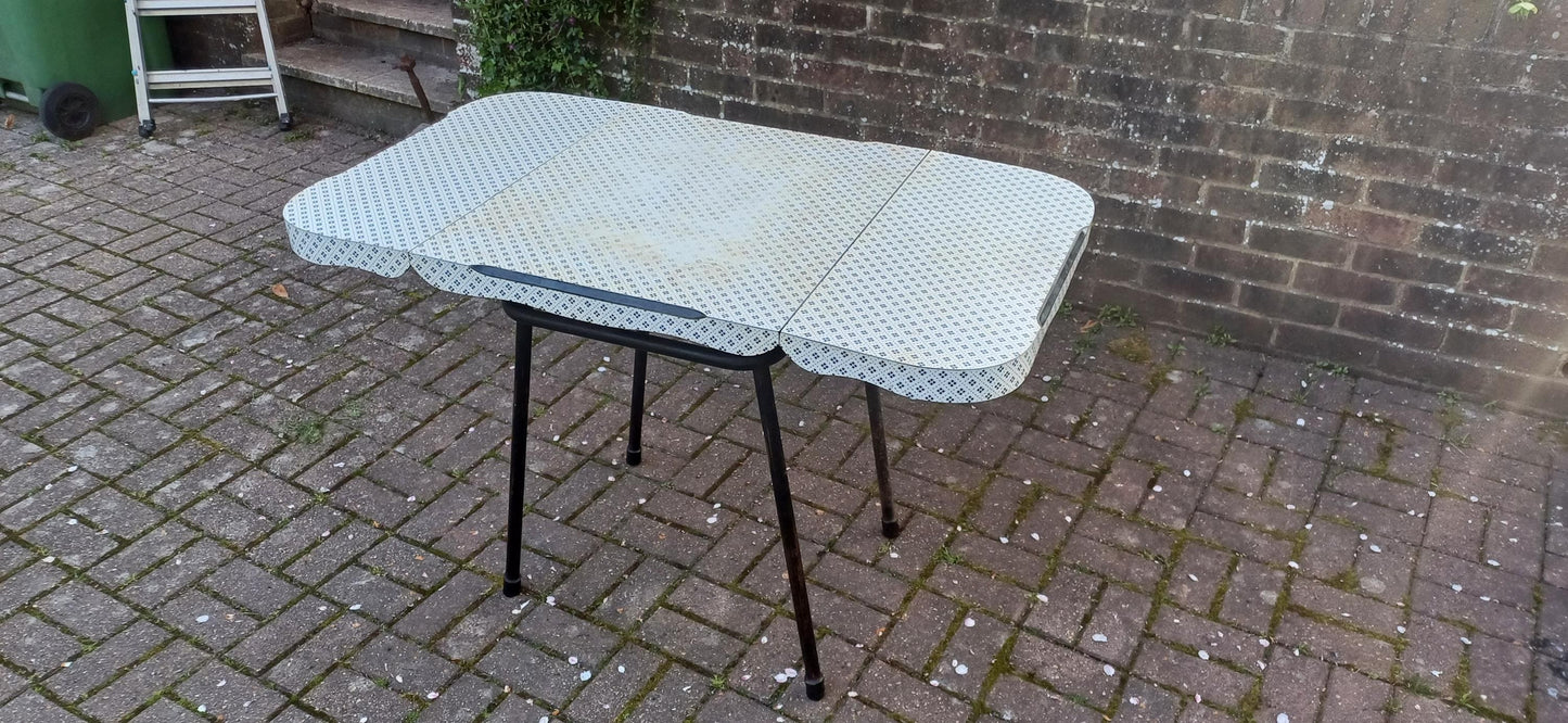 Classic American Vintage Retro Funky Drop Leaf Geometric Formica and Metal Kitchen Dining Table Quintessential 50s Décor FREE HAND Delivery