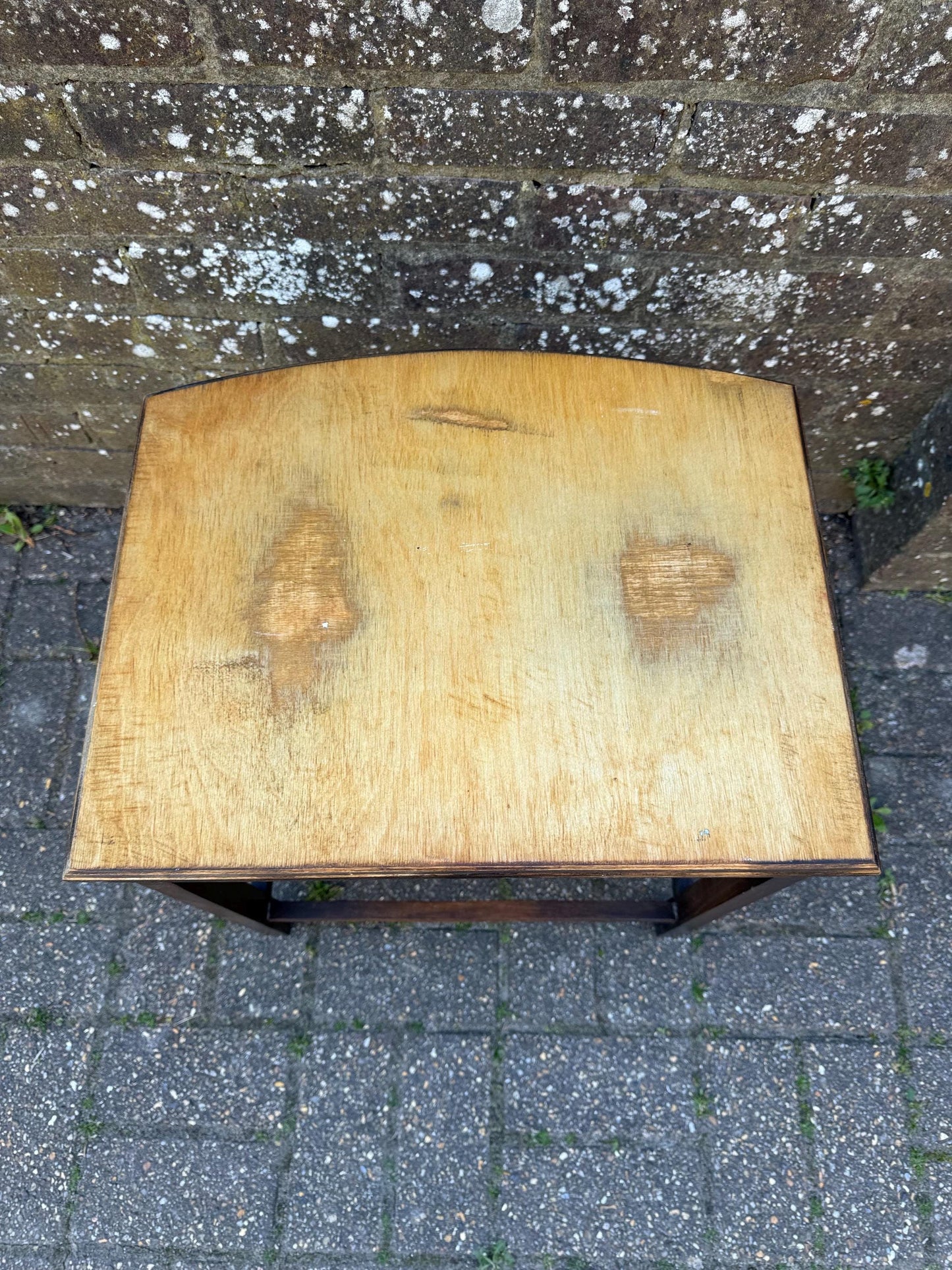 Unique hand sanded retro vintage oak table, lamp table, sanded plant stand, vintage table (46cm x 50cm x 37cm)