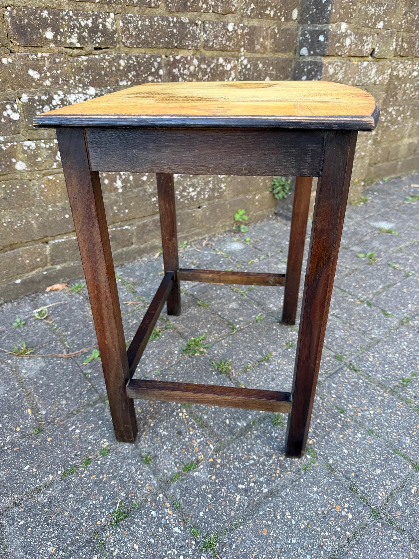 Unique upcycled retro vintage small table, small vintage plant stand, vintage oak table, lamp table 38cm w, 47cm h, 34cm deep