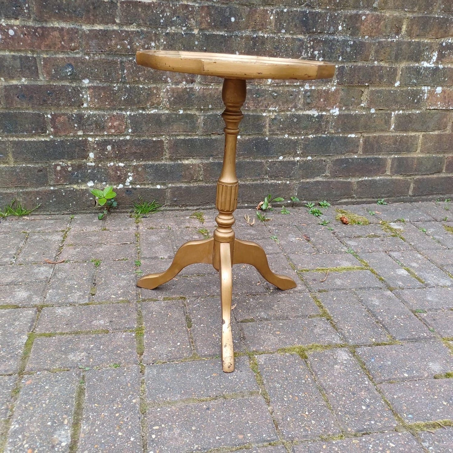 Vintage upcycled wine table, side or lamp table - gorgeous 1980s table with a matt gold painted finish & the original green leatherette top
