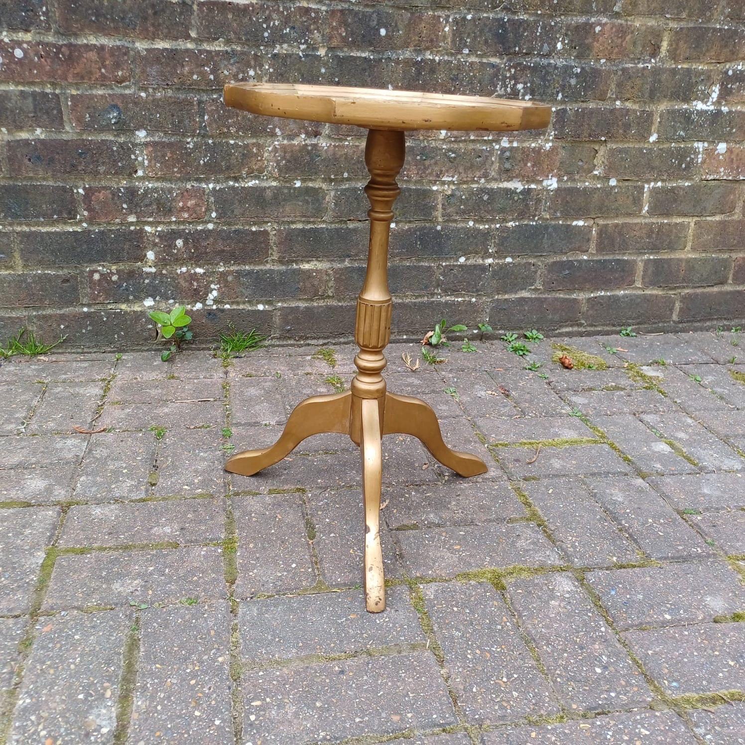 Vintage upcycled wine table, side or lamp table - gorgeous 1980s table with a matt gold painted finish & the original green leatherette top
