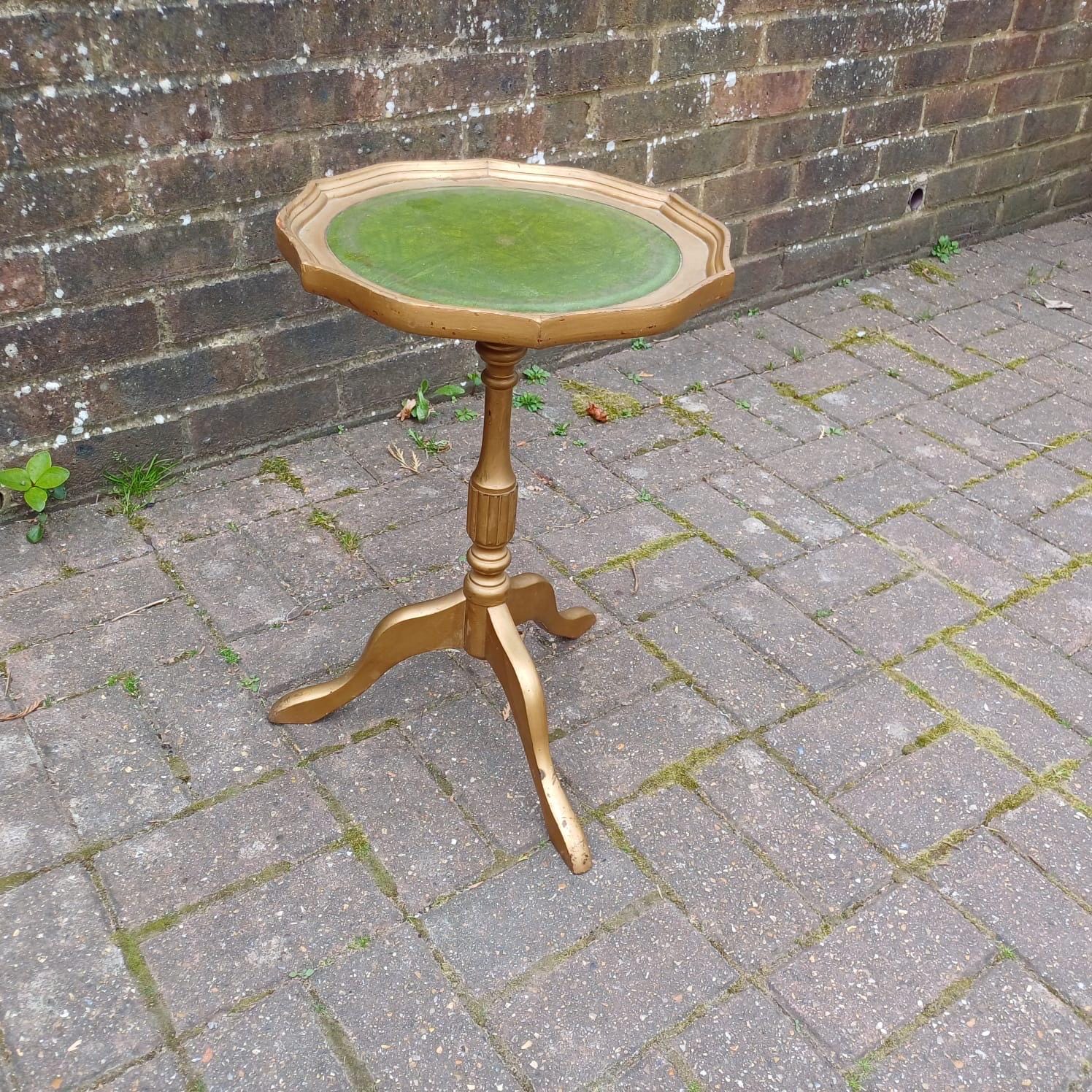 Vintage upcycled wine table, side or lamp table - gorgeous 1980s table with a matt gold painted finish & the original green leatherette top
