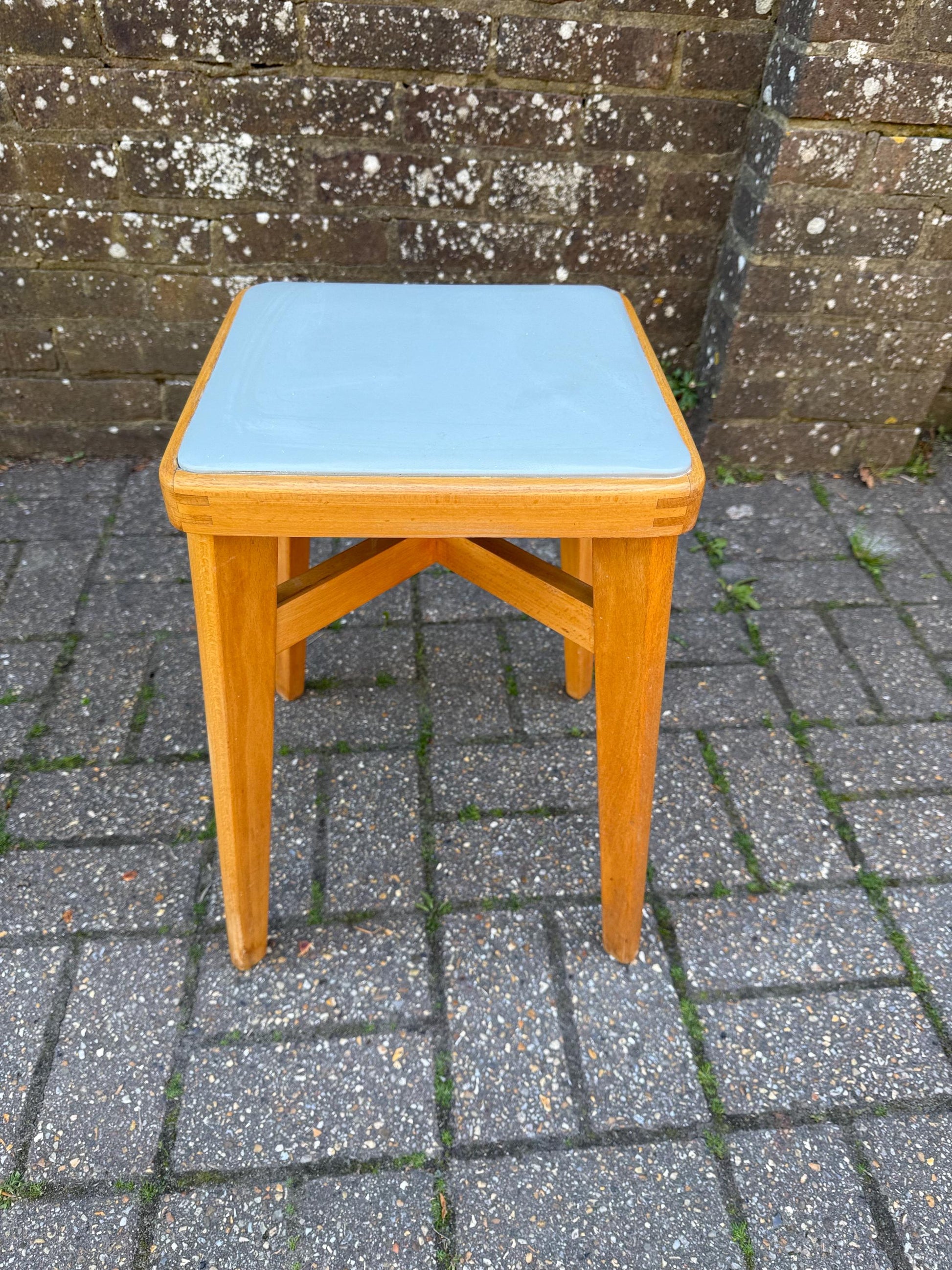 Mid-century Ben Chair Ltd beech stool with vinyl top - VGC - original early retro Scandi stool