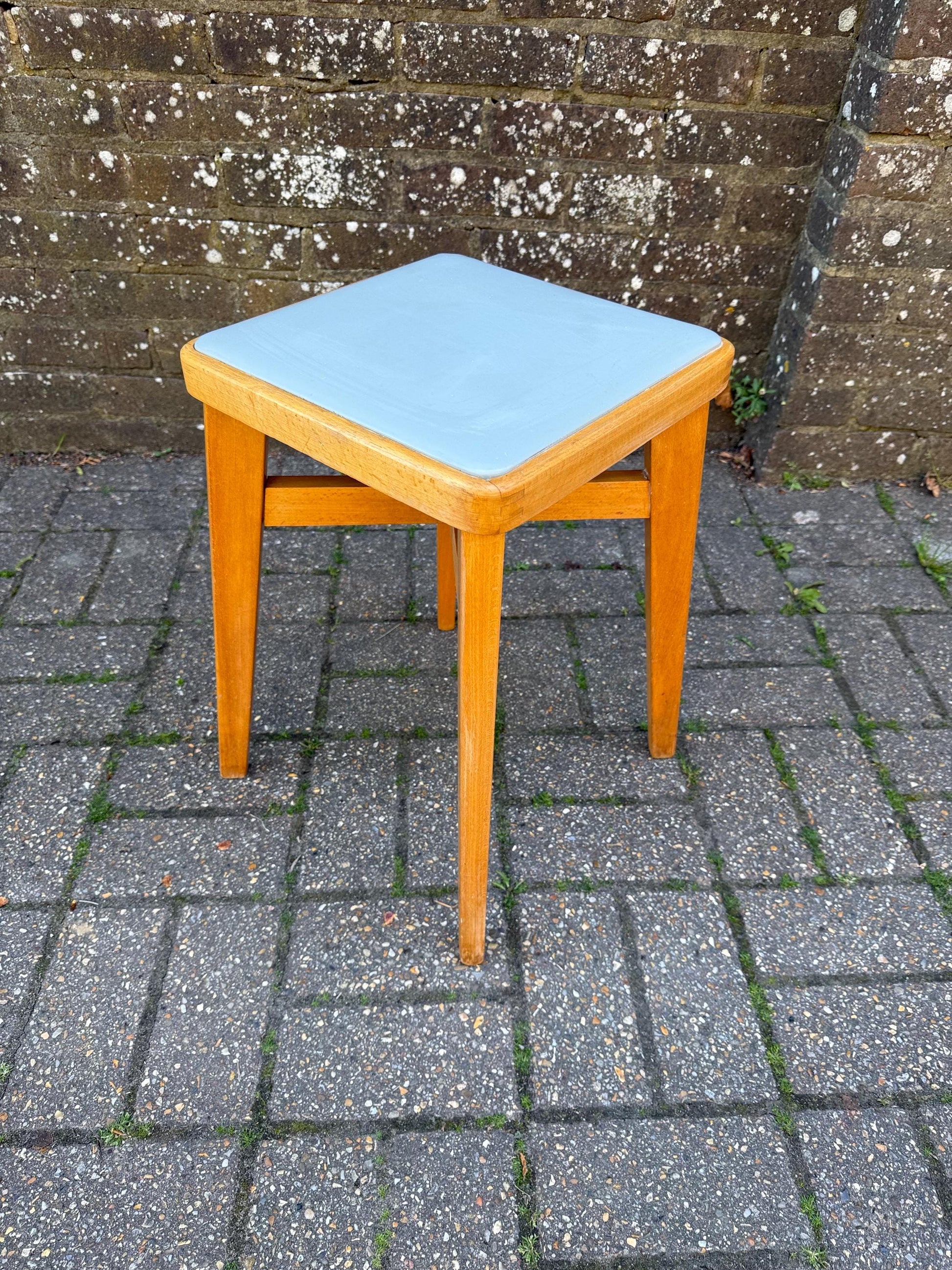 Mid-century Ben Chair Ltd beech stool with vinyl top - VGC - original early retro Scandi stool