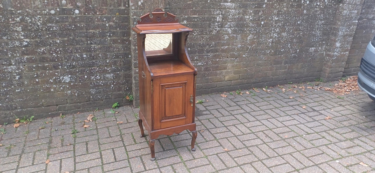 Victorian Mahogany Music Cabinet Narrow Ornate Antique Storage with Brass Details & Mirror, Elegant Hallway Display FREE HAND Delivery