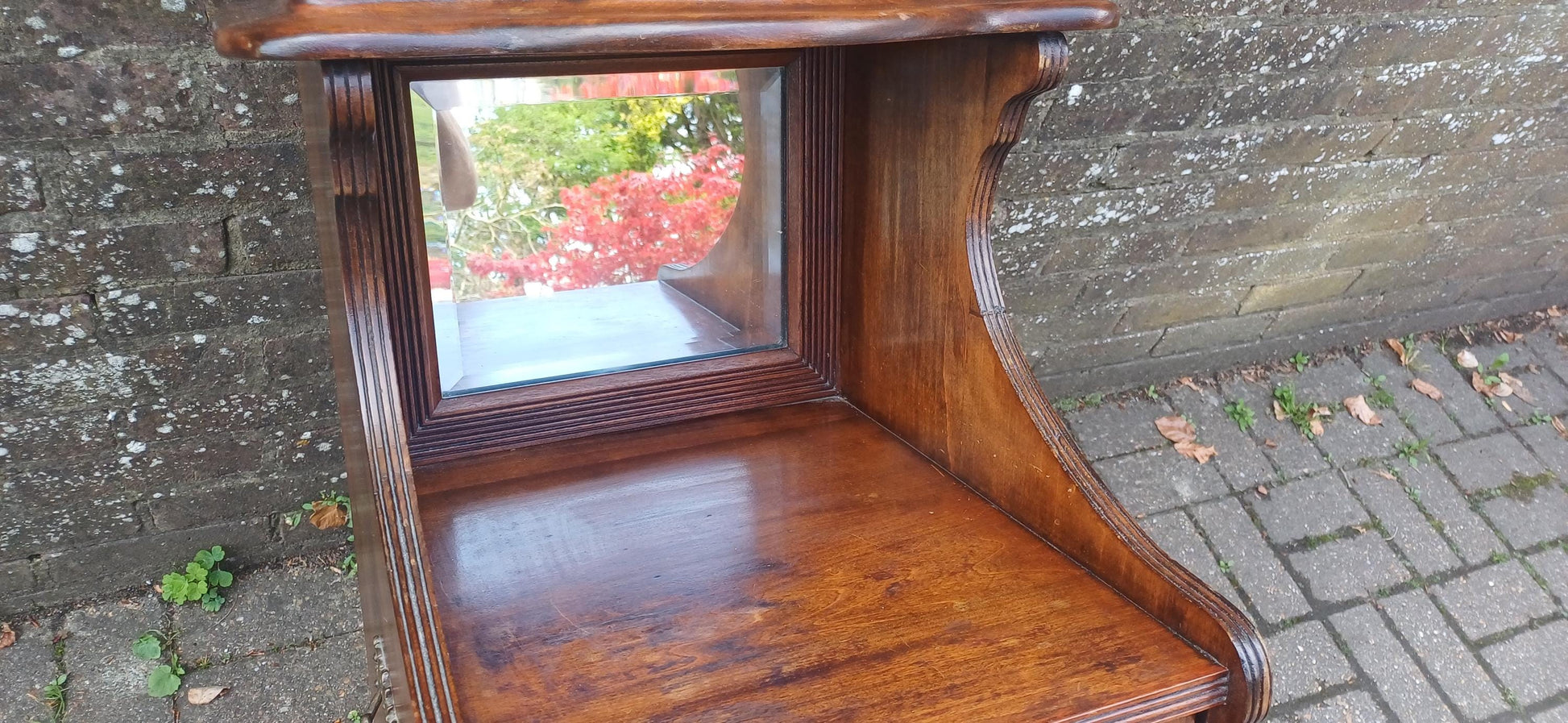 Victorian Mahogany Music Cabinet Narrow Ornate Antique Storage with Brass Details & Mirror, Elegant Hallway Display FREE HAND Delivery