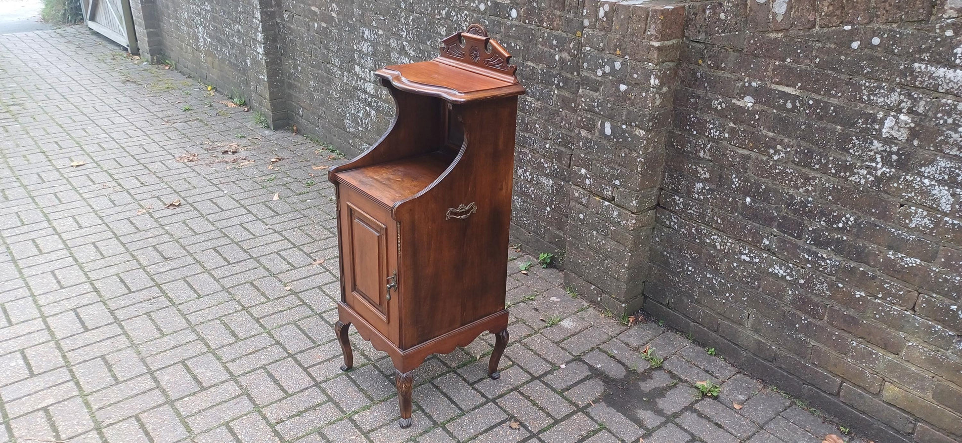 Victorian Mahogany Music Cabinet Narrow Ornate Antique Storage with Brass Details & Mirror, Elegant Hallway Display FREE HAND Delivery