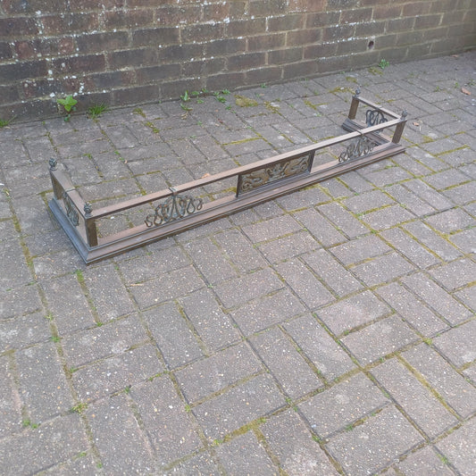 Antique Brass & Iron Fireplace Fender Rococo Heron Motif Georgian Regency Style Ornate Fire Surround Aged Patina Late 19th Century