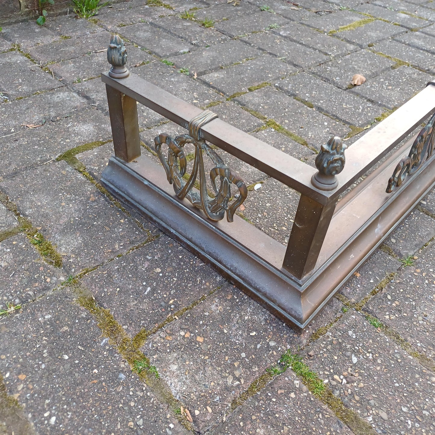 Antique Brass & Iron Fireplace Fender Rococo Heron Motif Georgian Regency Style Ornate Fire Surround Aged Patina Late 19th Century