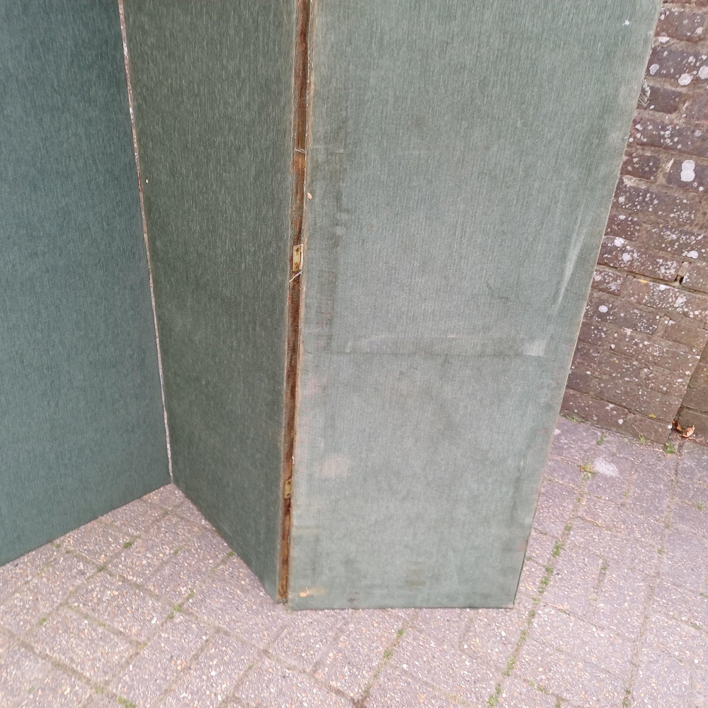 Vintage Double Sided Folding Screen 4 Panel Room Divider Rococo Tapestry Scenes and Green Fabric Country Antique Style FREE HAND Delivery