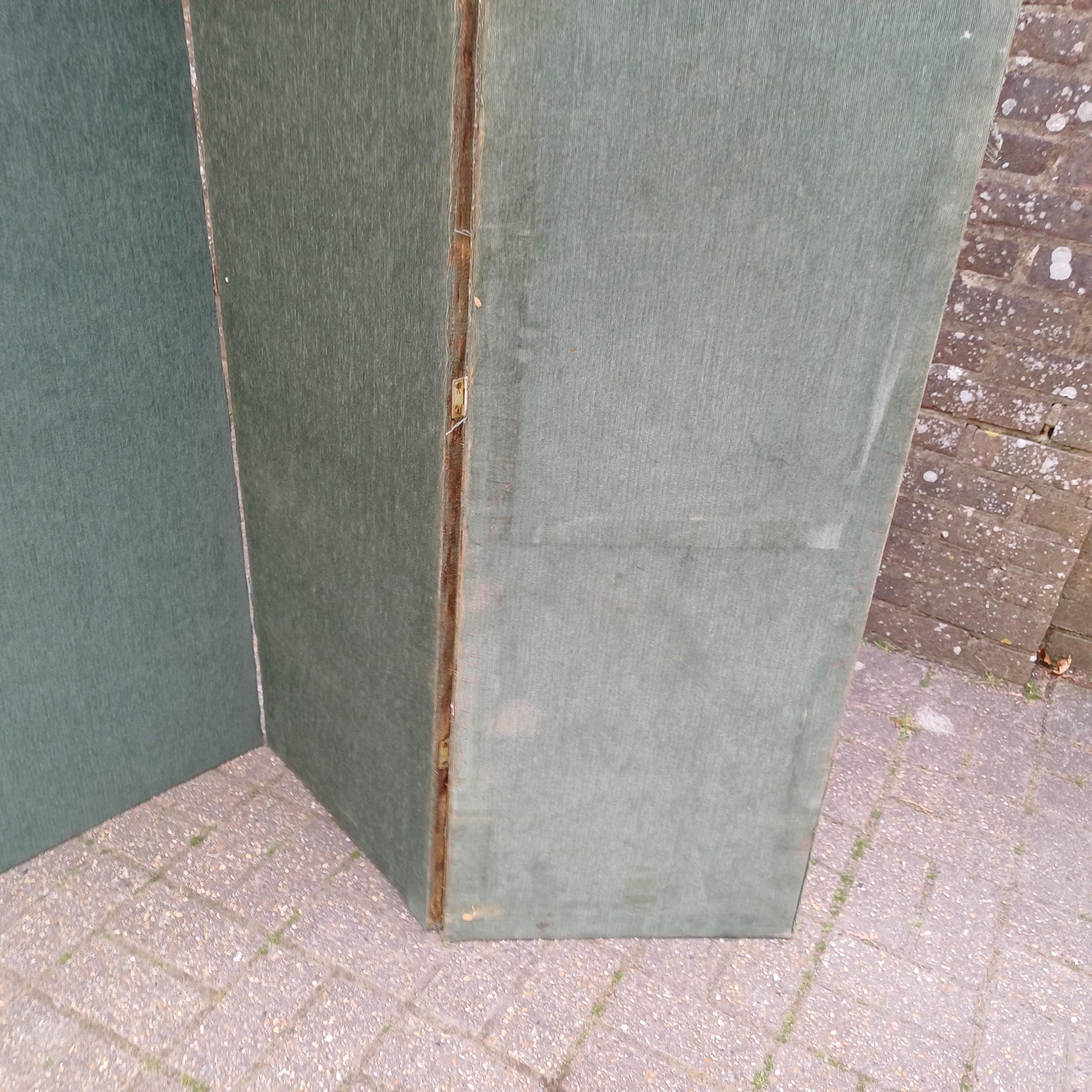 Vintage Double Sided Folding Screen 4 Panel Room Divider Rococo Tapestry Scenes and Green Fabric Country Antique Style FREE HAND Delivery