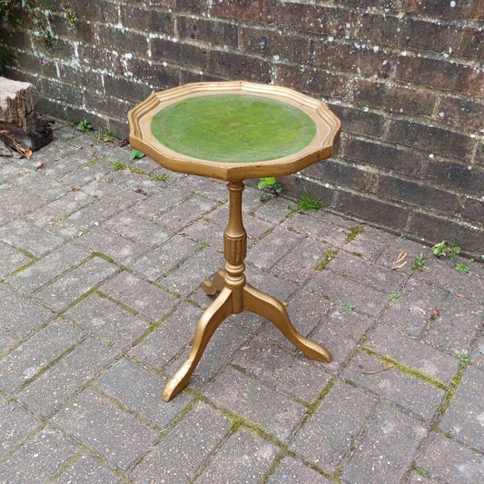 Vintage upcycled wine table, side or lamp table - gorgeous 1980s table with a matt gold painted finish & the original green leatherette top