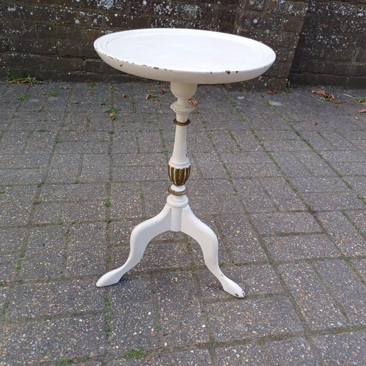 Superb vintage painted white/cream and gold wine table, side table, vintage wooden table, lamp table - white with gold accents