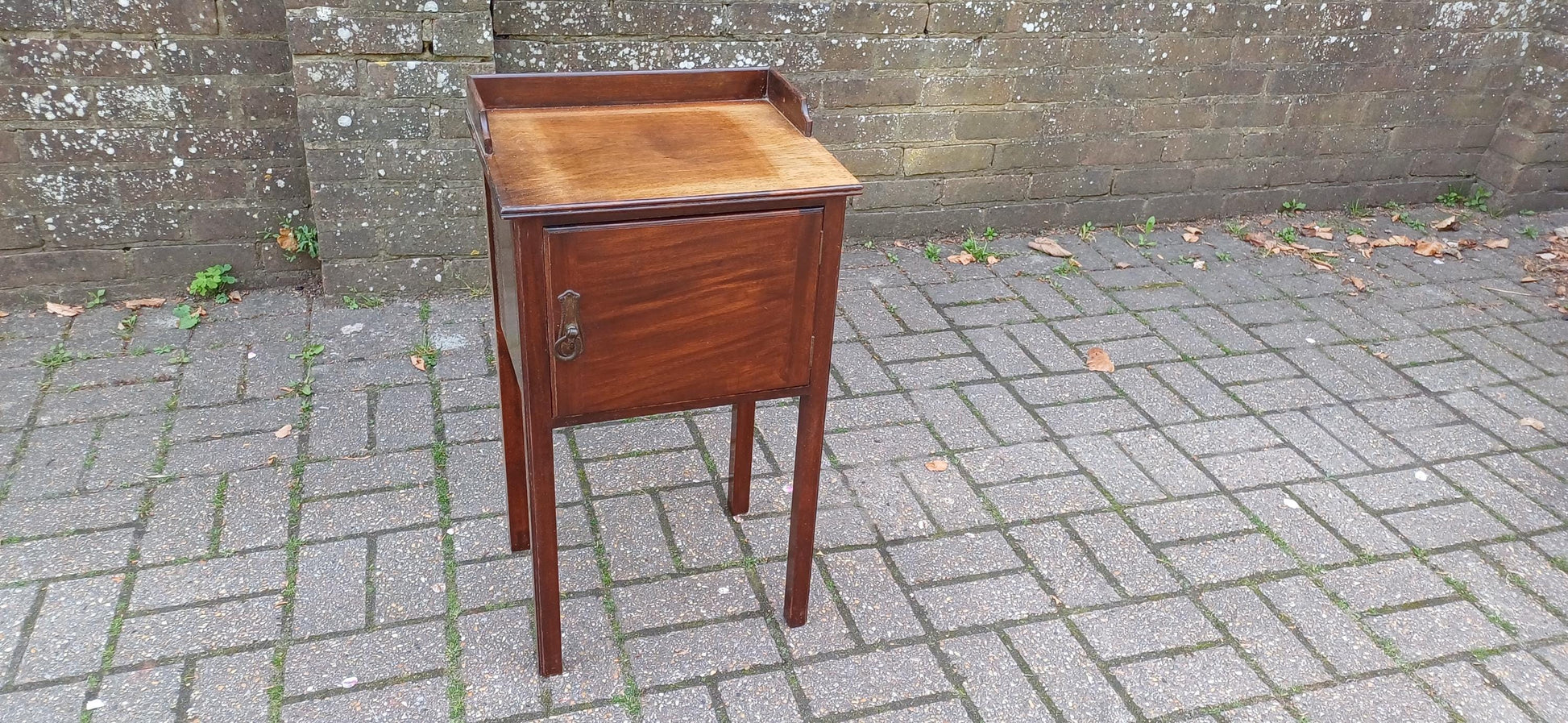 Antique Edwardian Mahogany Bedside Cabinet Gallery Top Vintage Storage Side Table