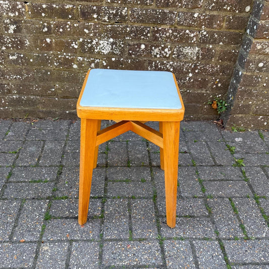 Mid-century Ben Chair Ltd beech stool with vinyl top - VGC - original early retro Scandi stool