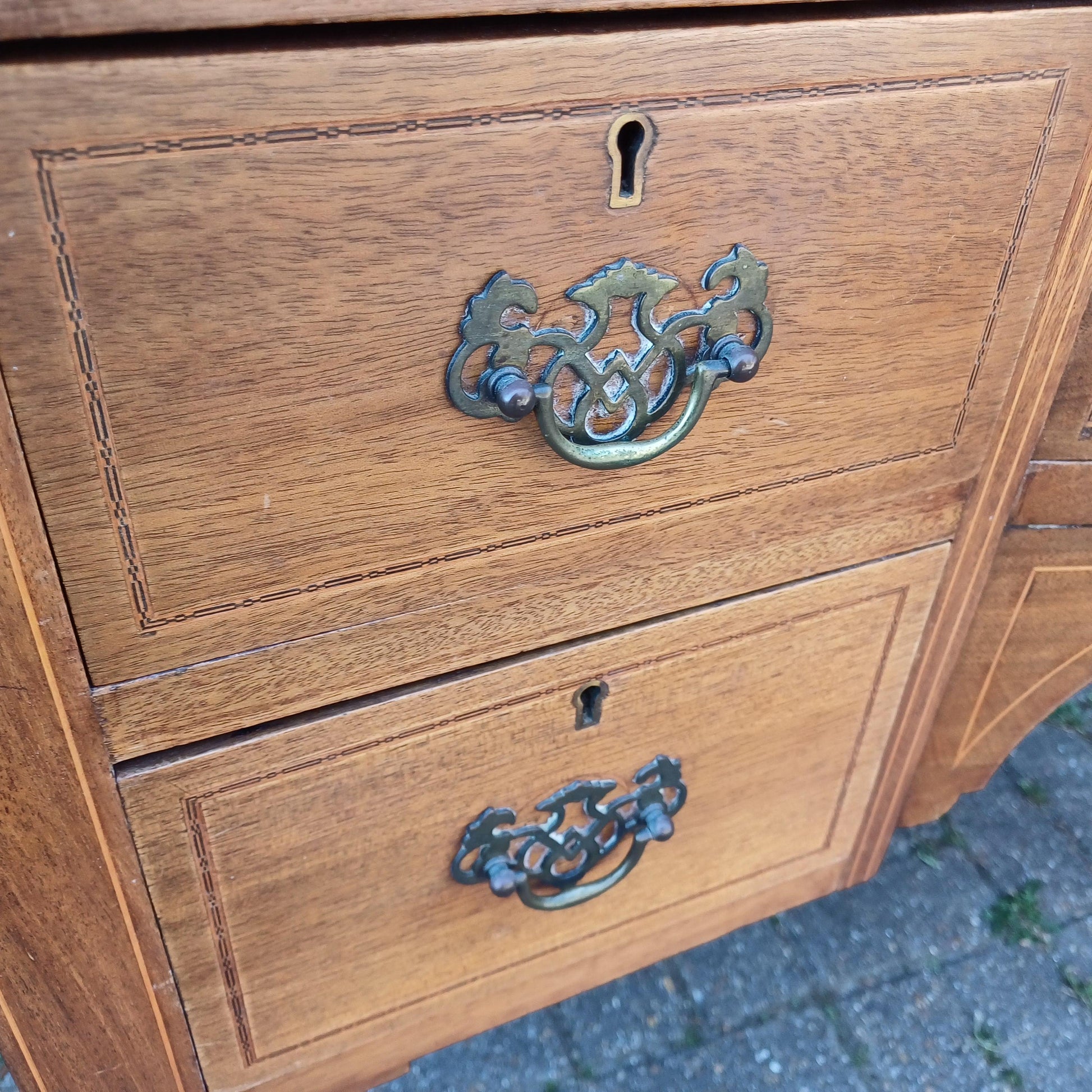 DRAFT Vintage Serpentine Mahogany Sideboard Georgian Edwardian Style Dressing Chest Inlaid Veneer Brass Handles Furniture FREE HAND Delivery