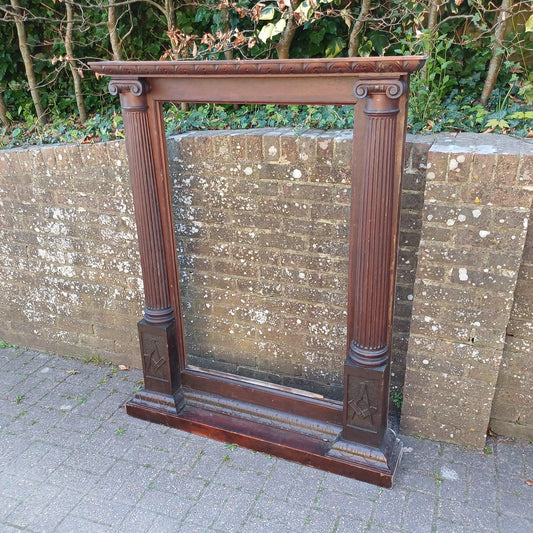 Huge Rare Solid Oak Freemasons Architectural Frame Neoclassical Columns Emblem Antique Lodge Furniture Mirror Surround FREE HAND Delivery