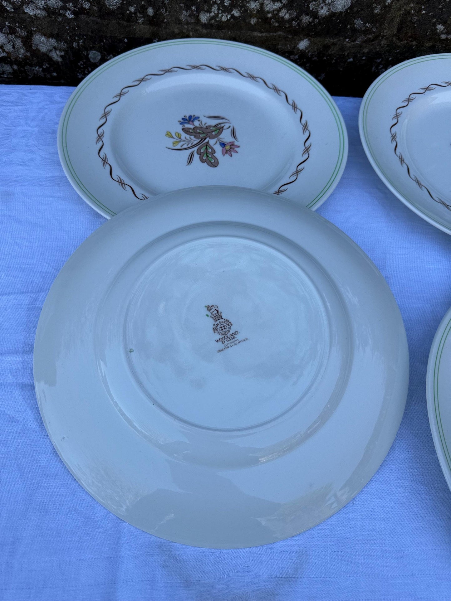 1950s Royal Doulton Woodland dinner service - 26 pieces - mid century floral tableware, English china dinner service, D 6338